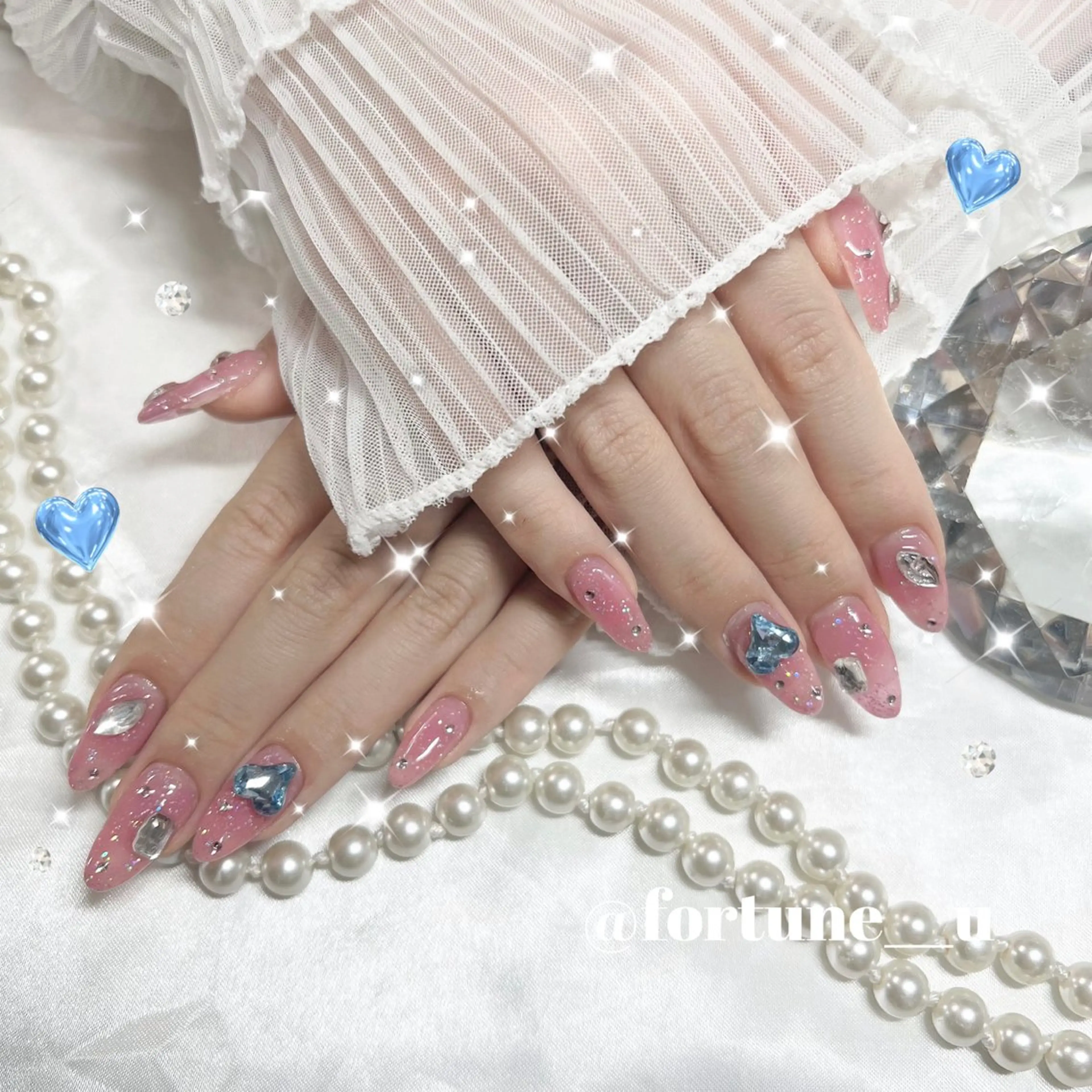 ネイル ガーリー 韓国ネイル 水色 オフィスネイル シンプルネイル ハンドネイル 💜 Yuuna💜のネイルデザイン