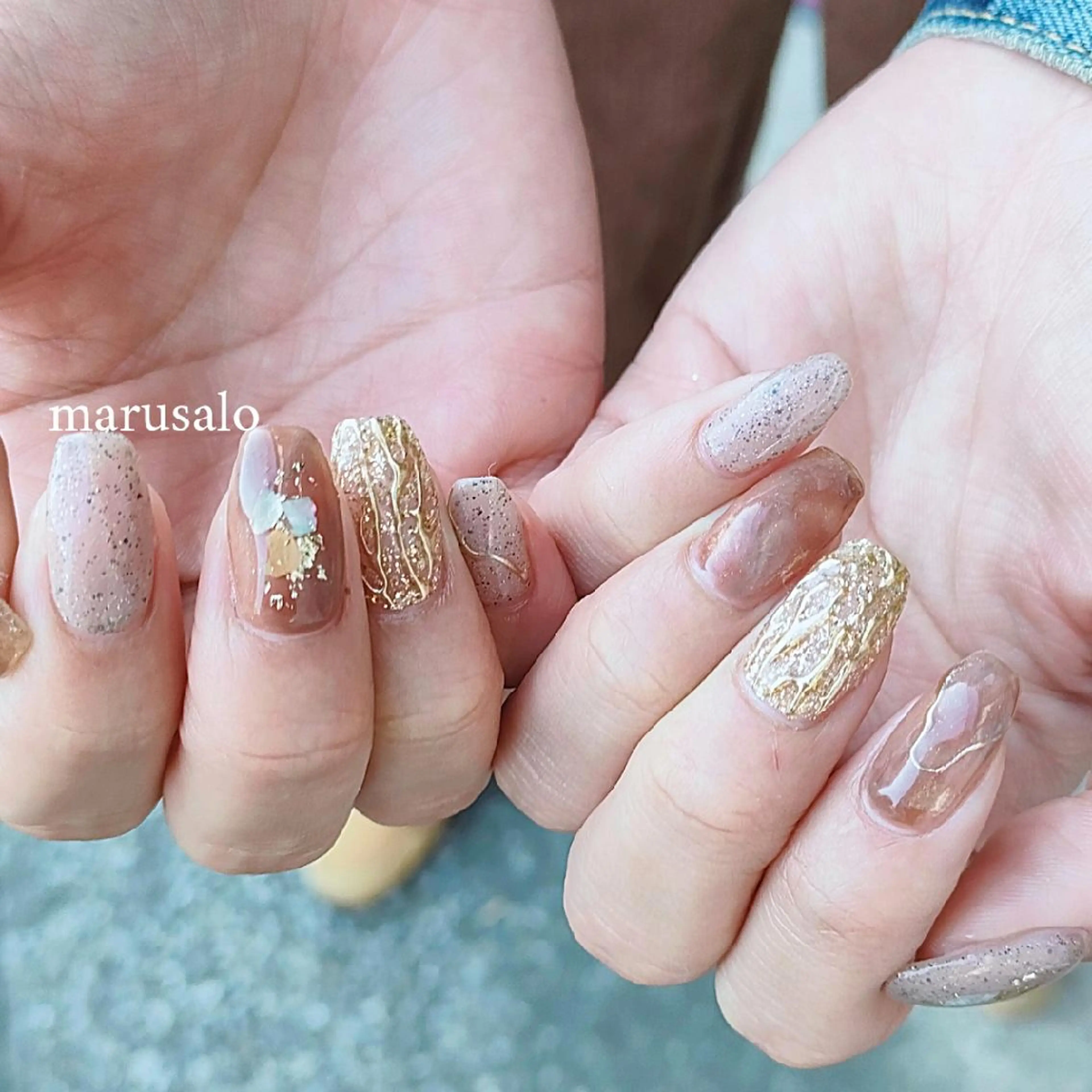 ネイル ブラウン ミラーネイル ニュアンスネイル 冬ネイル ハンドネイル marusalo nailのネイルデザイン