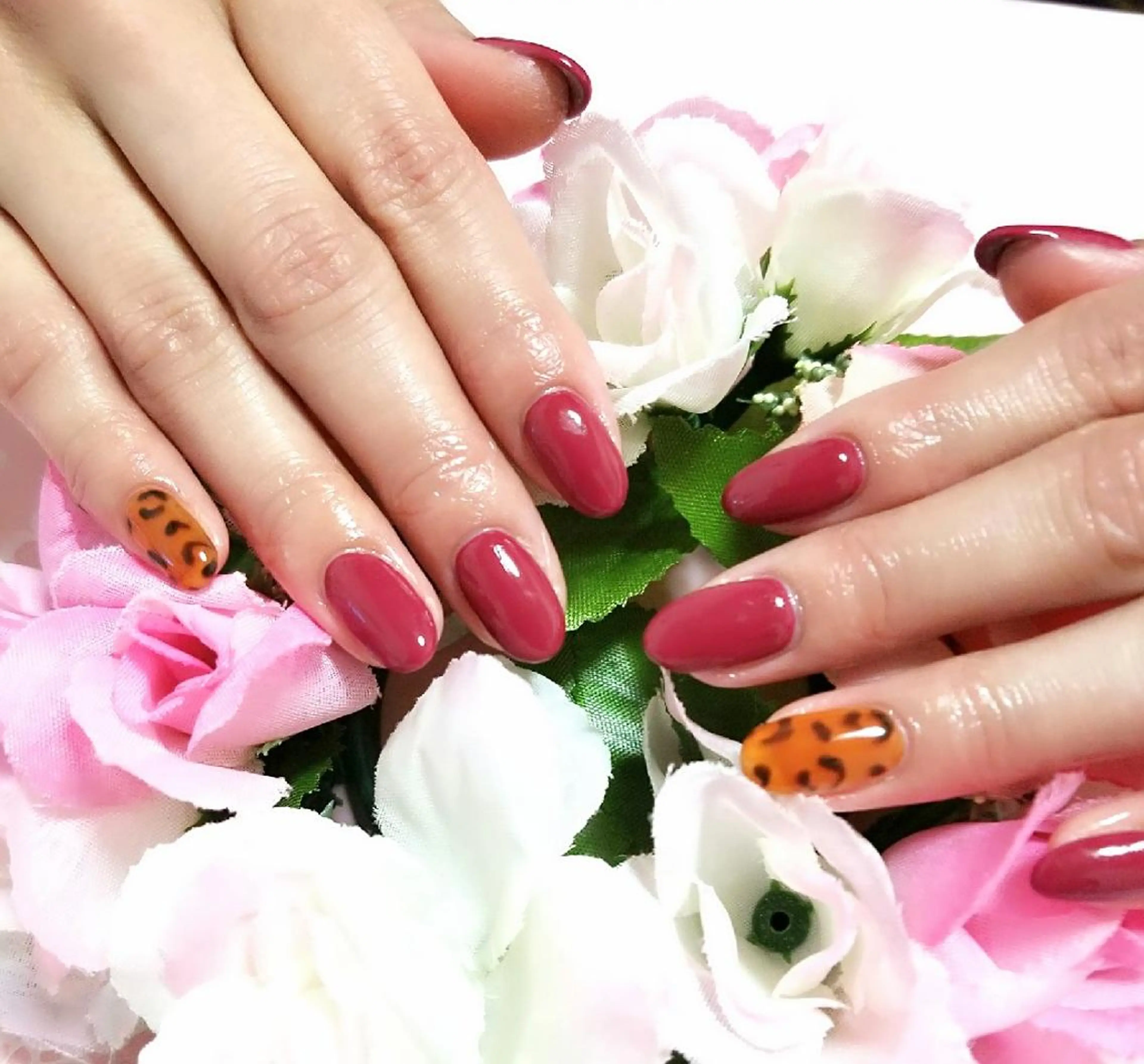 ネイル アニマル柄 ボルドー Lien nail リアン　ネイルのネイルデザイン