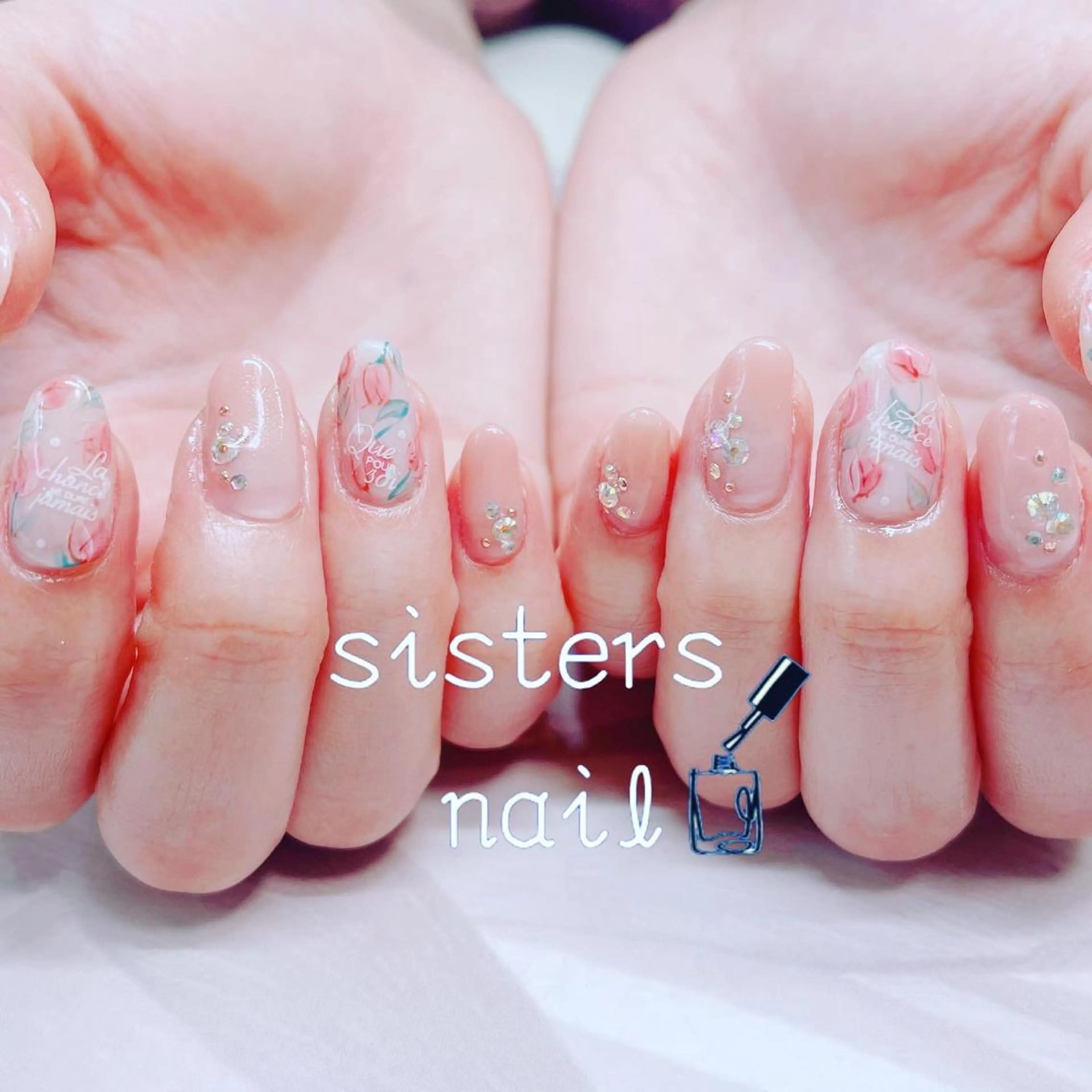 ネイル アートネイル フラワーネイル キラキラネイル 春ネイル sisters nail.fのネイルデザイン