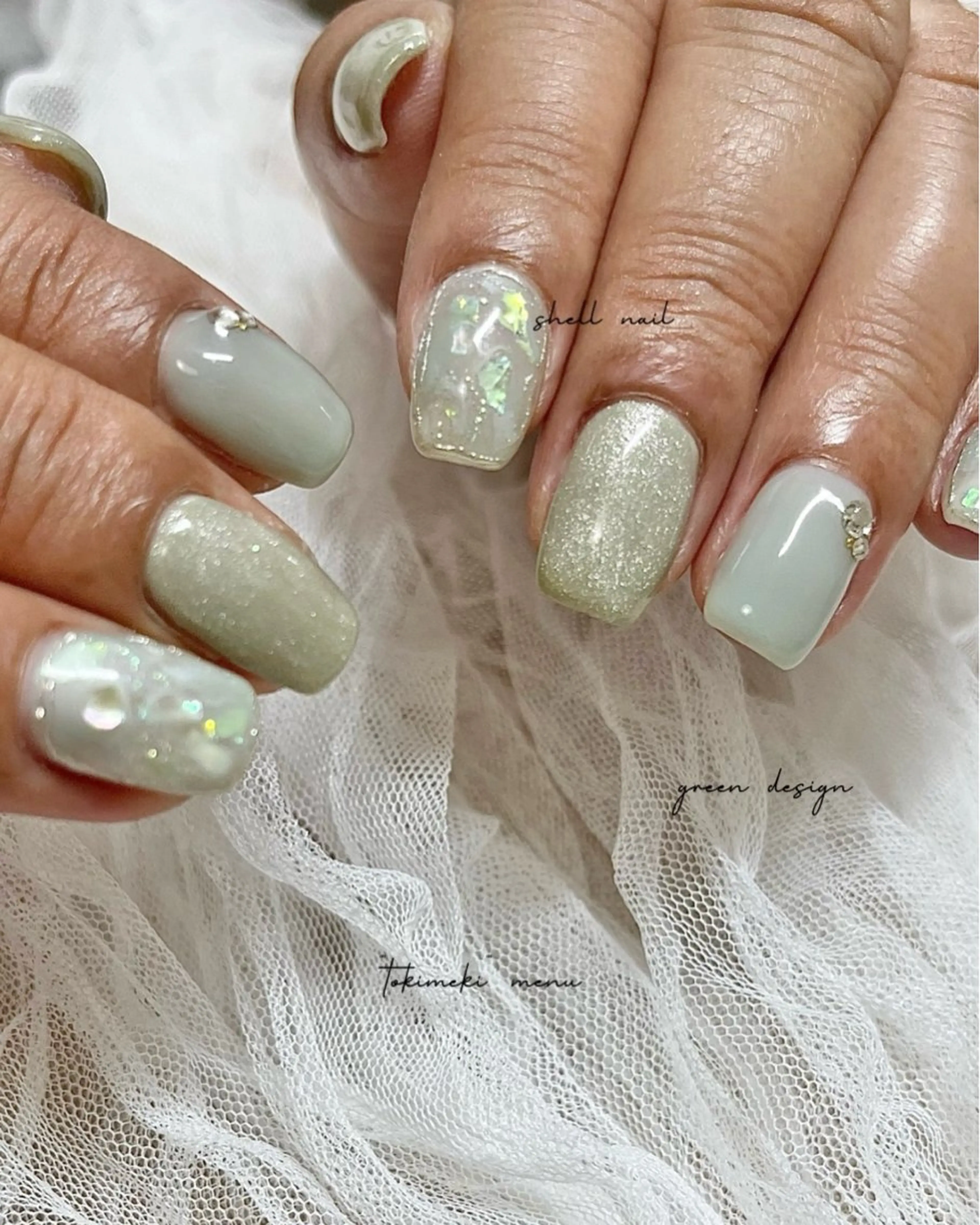 ネイル アートネイル ジェルネイル グリーン マグネットネイル 夏ネイル nail salon slothのネイルデザイン