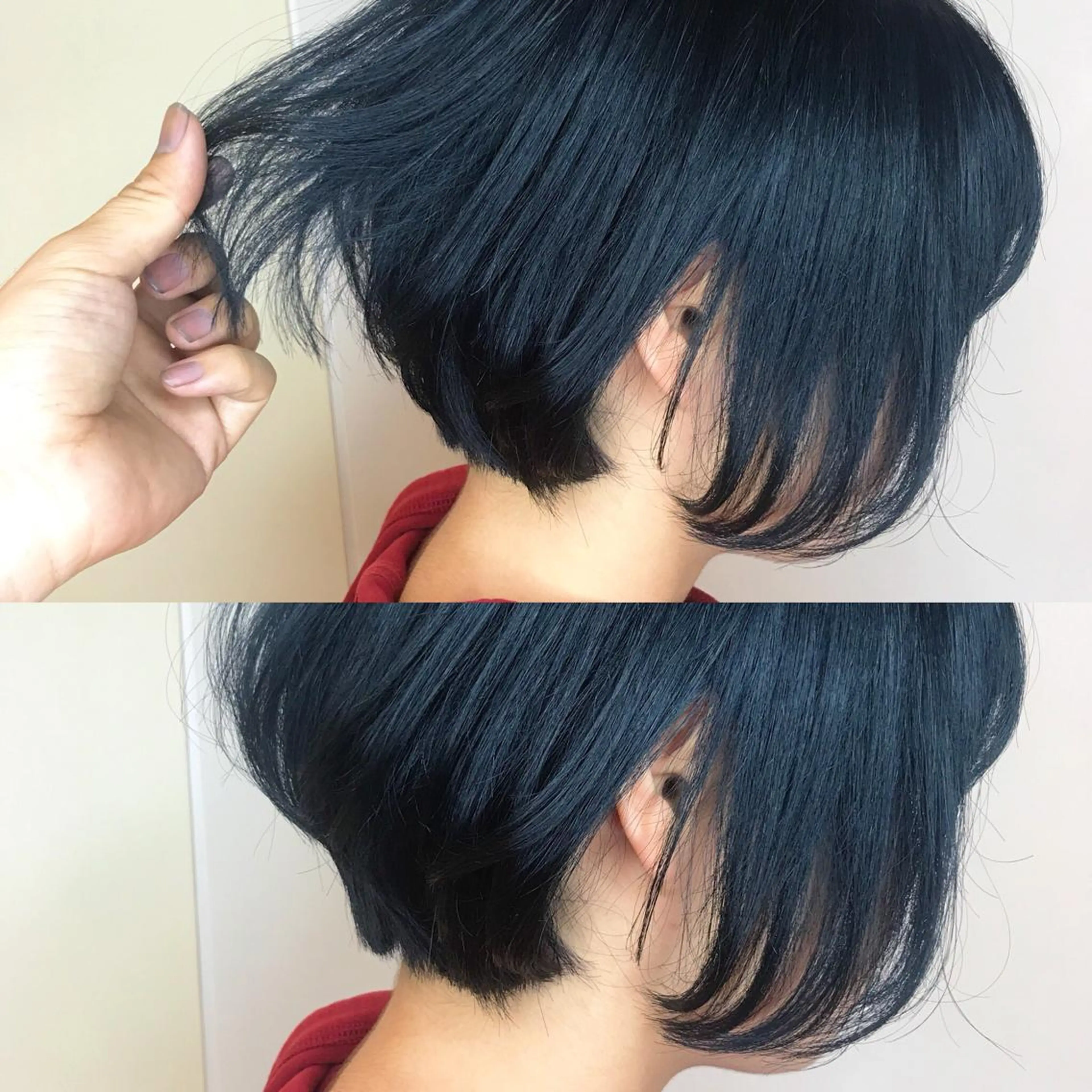 ショート カラー ショートボブ ネイビーカラー ボブ ショートヘア カット ヘアカラー トリートメント Le'a渋谷所属・インナーエクステ渋谷 🦋KAJIのヘアスタイル