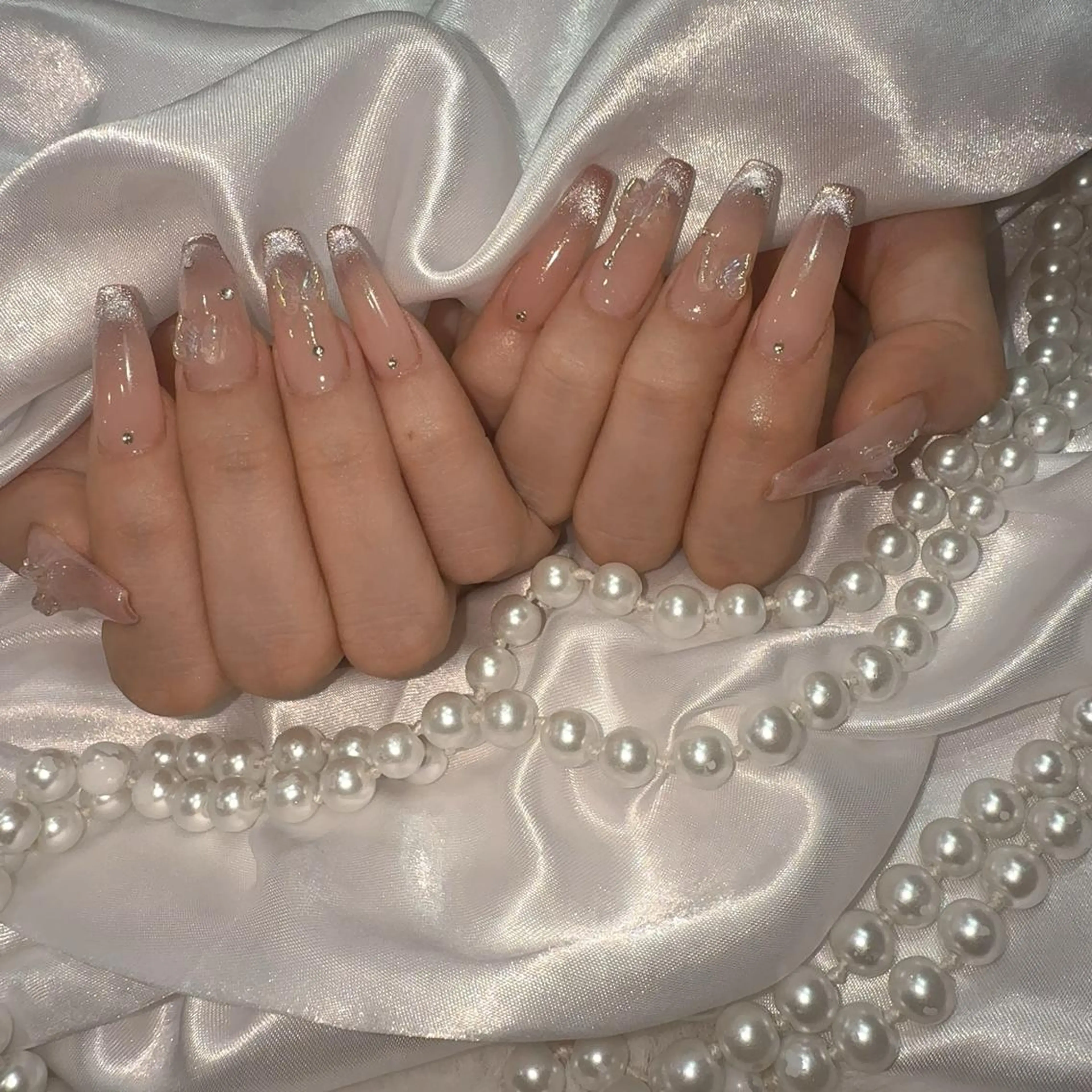 ネイル アートネイル フラッシュネイル フレンチネイル ジェルネイル ガラスフレンチ You&Me Yuiのネイルデザイン