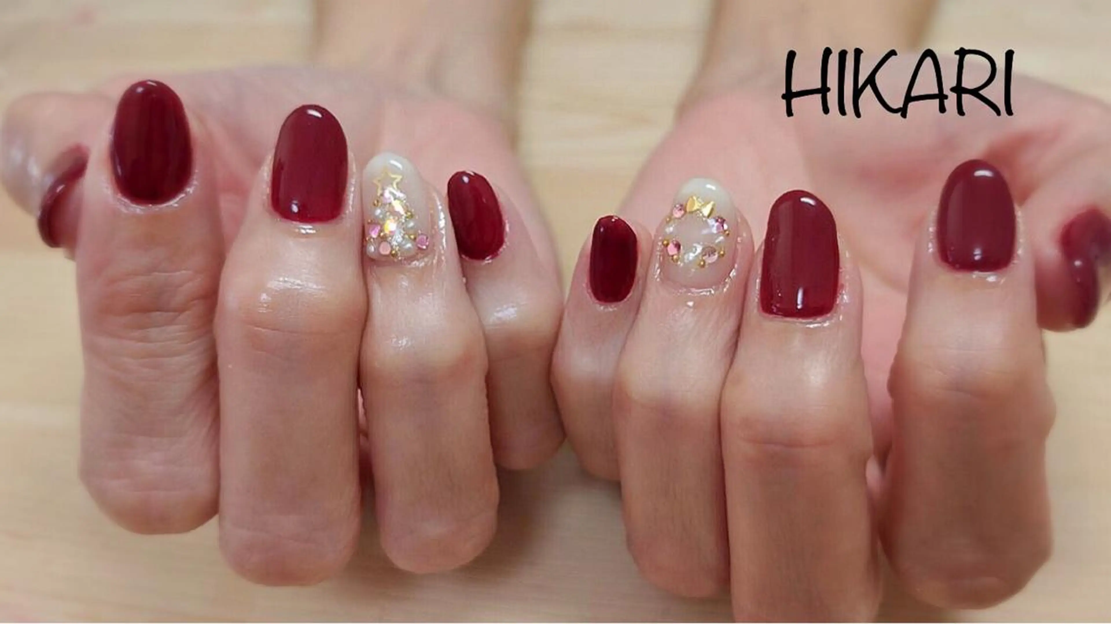 ネイル ボルドー キラキラネイル ストーンネイル 冬ネイル クリスマス CULU -LUのネイルデザイン
