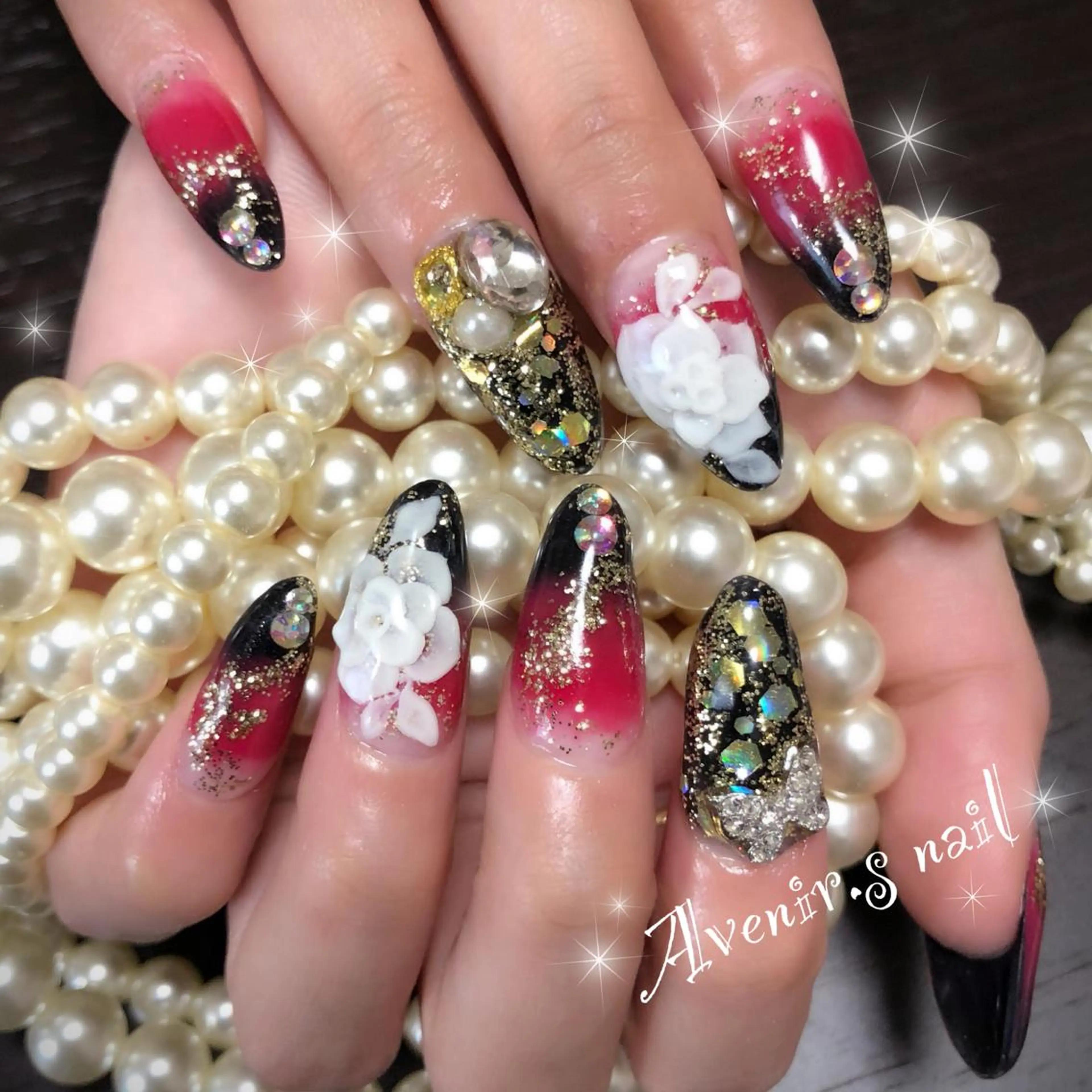 ネイル アートネイル フラワーネイル ラメ(グリッター) Home Salon Avenir.のネイルデザイン