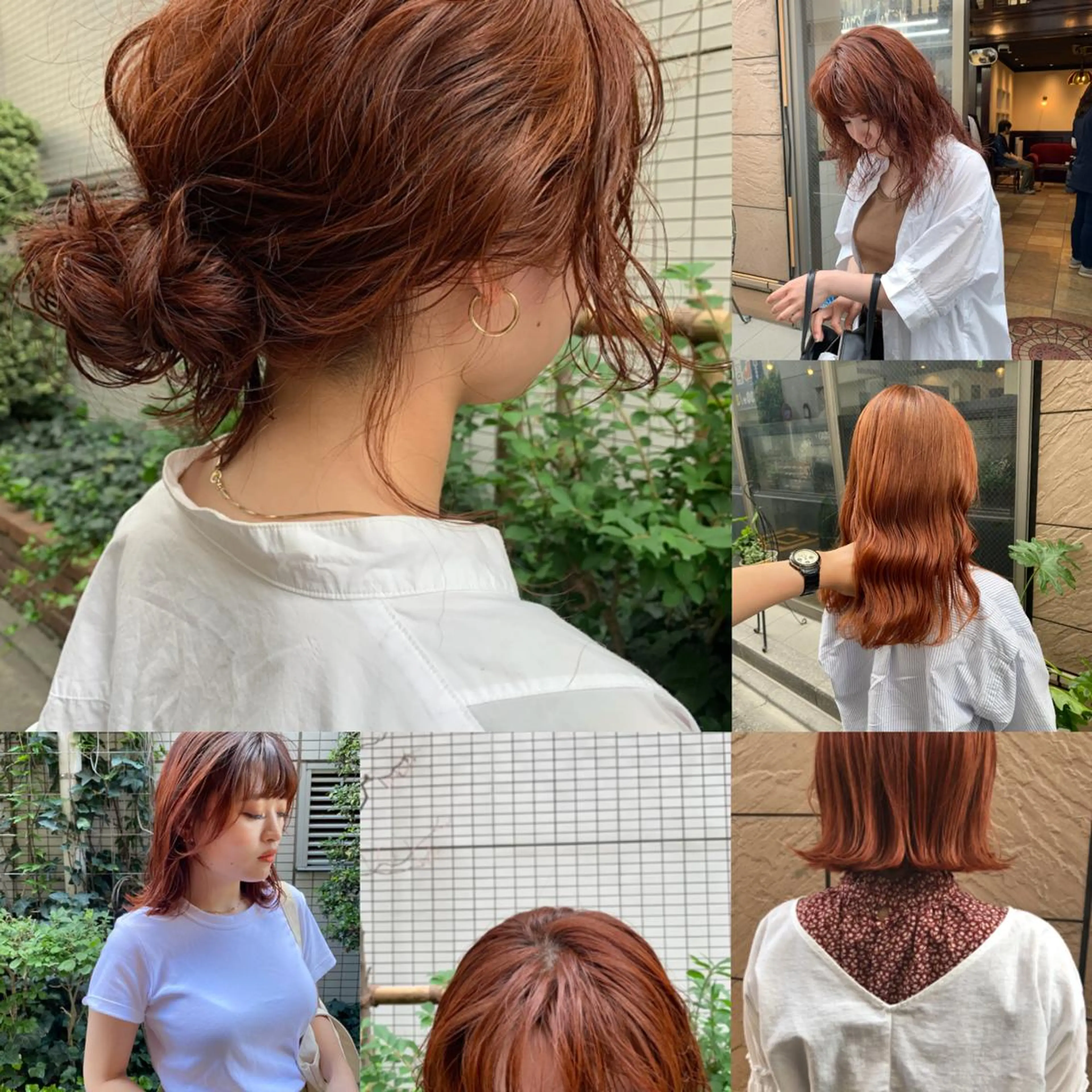ミディアム カラー パーマ オレンジ ヘアカラー イシカワ エリナのヘアスタイル