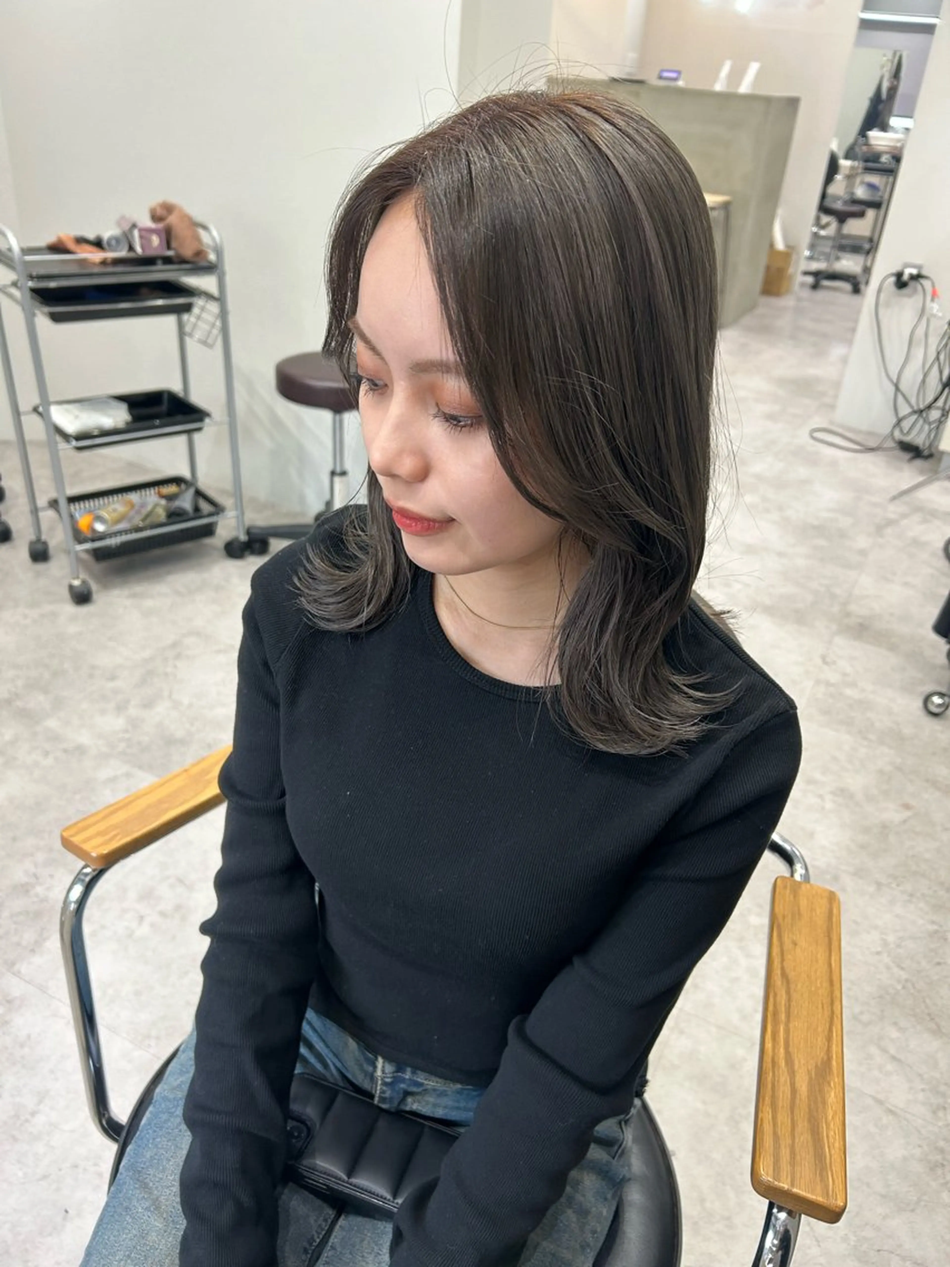 ミディアム カラー ヘアアレンジ ブリーチ グレージュ ヘアカラー ボブ /ニュアンス/ satomi🧸💖のヘアスタイル