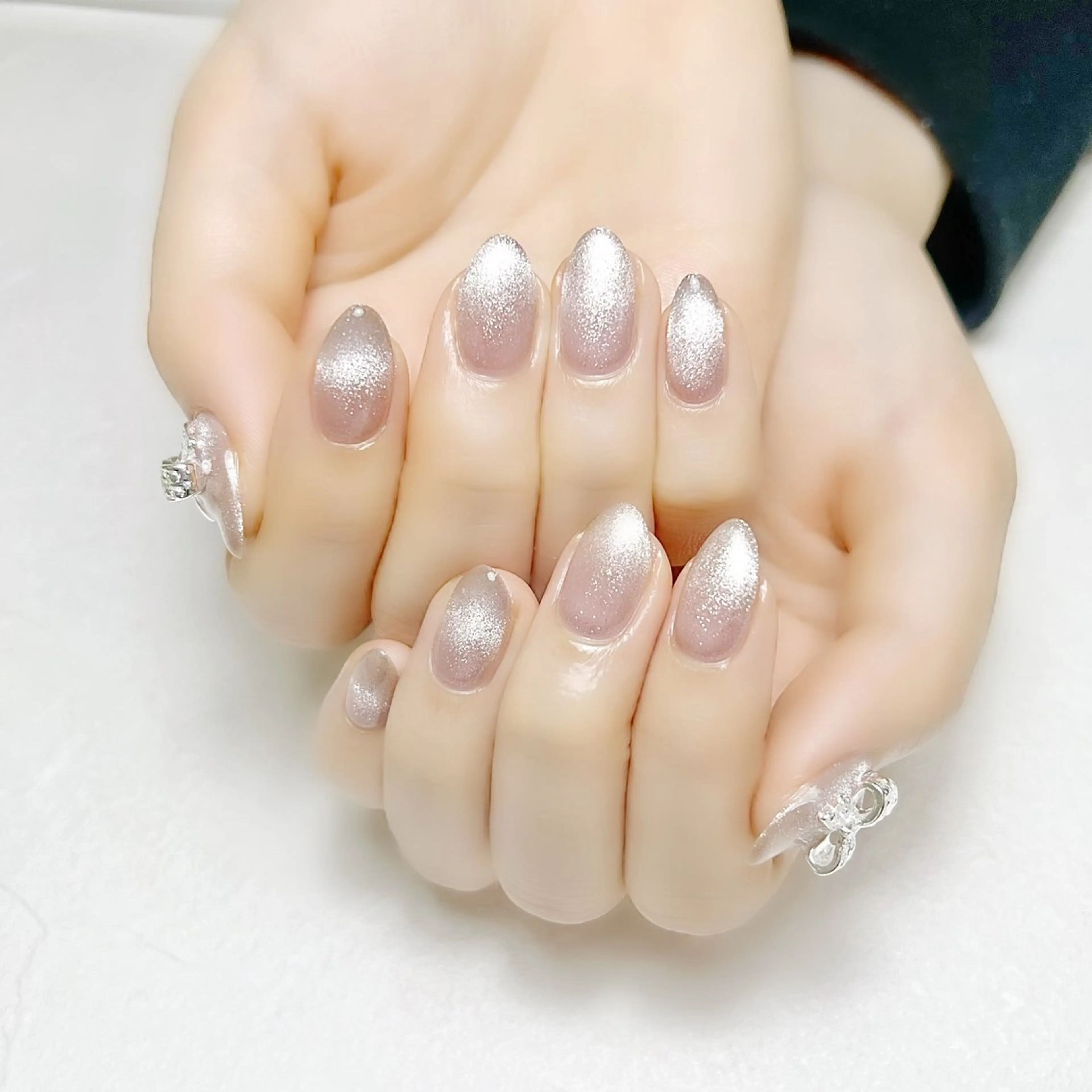 ネイル マグネットネイル オフィスネイル ワンカラーネイル ピンク リボン rouse nail RISATOのネイルデザイン