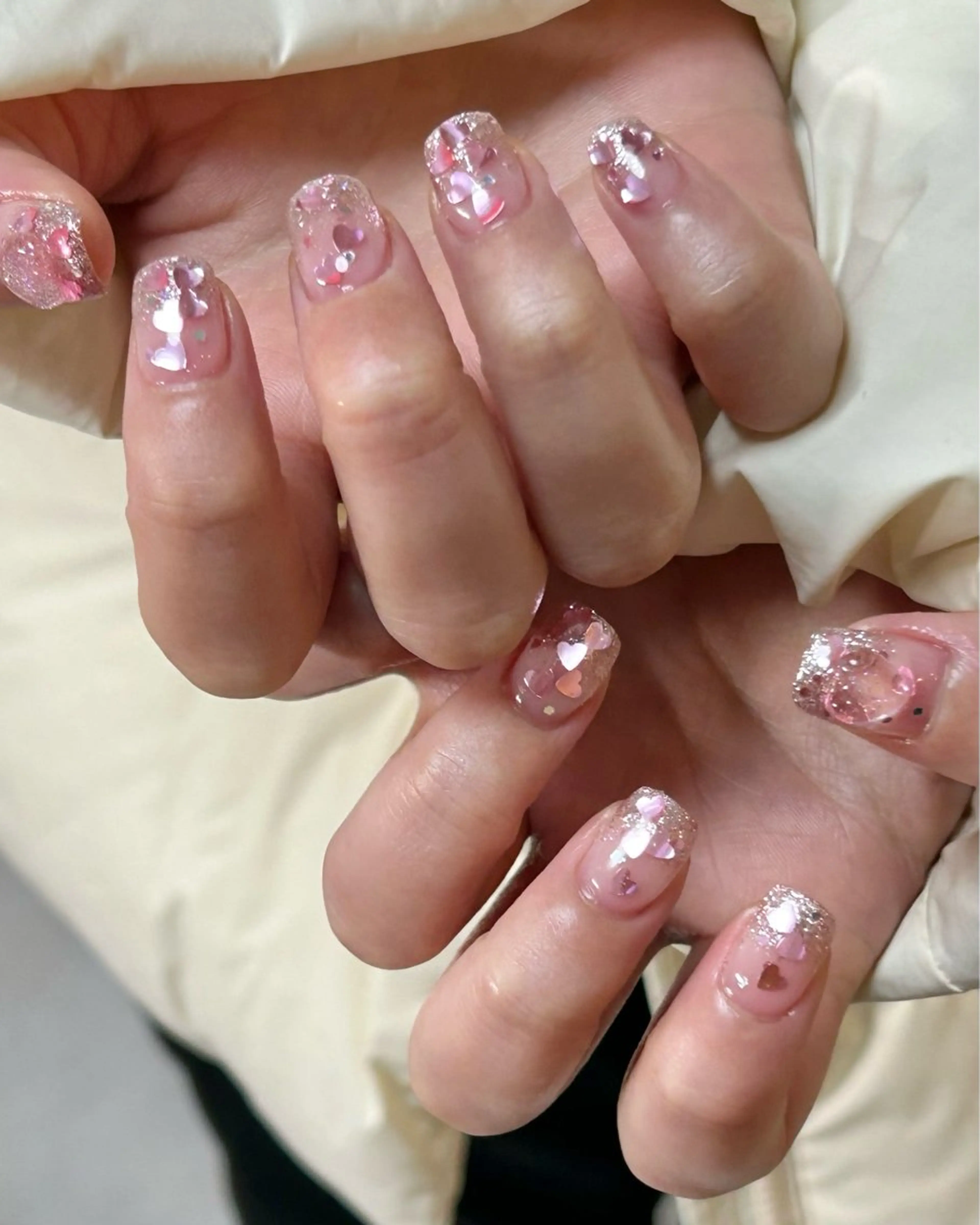 ネイル ガーリー ハート ホログラムネイル 氷ネイル・うるうるネイル ハンドネイル ten nail salon　かえでのネイルデザイン