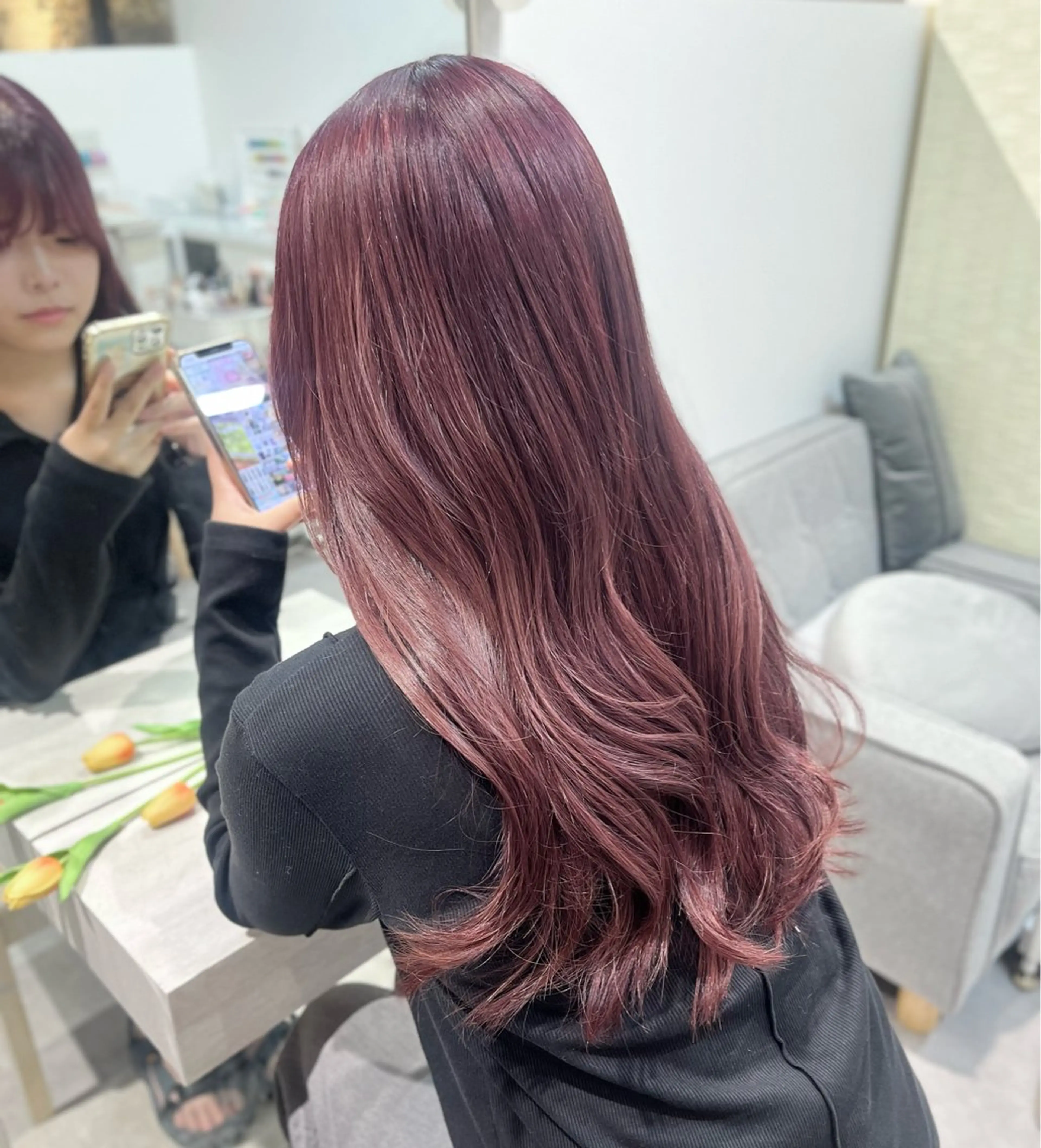 ロング カラー ブリーチ ピンクカラー 八尾 幸那のヘアスタイル