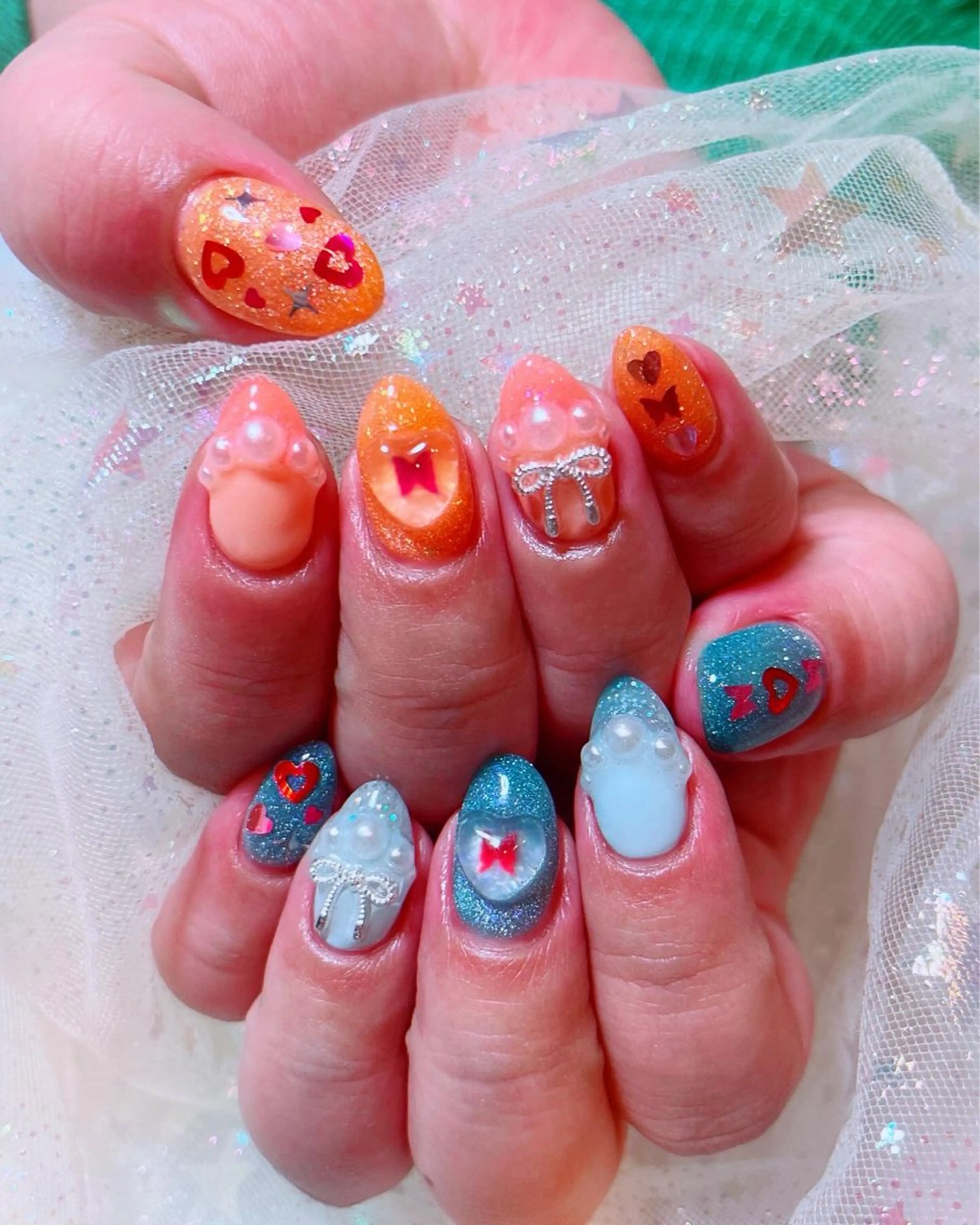 ネイル クリアネイル フラッシュネイル ハート ruirui.naildesign所属・RUI ☆のネイルデザイン