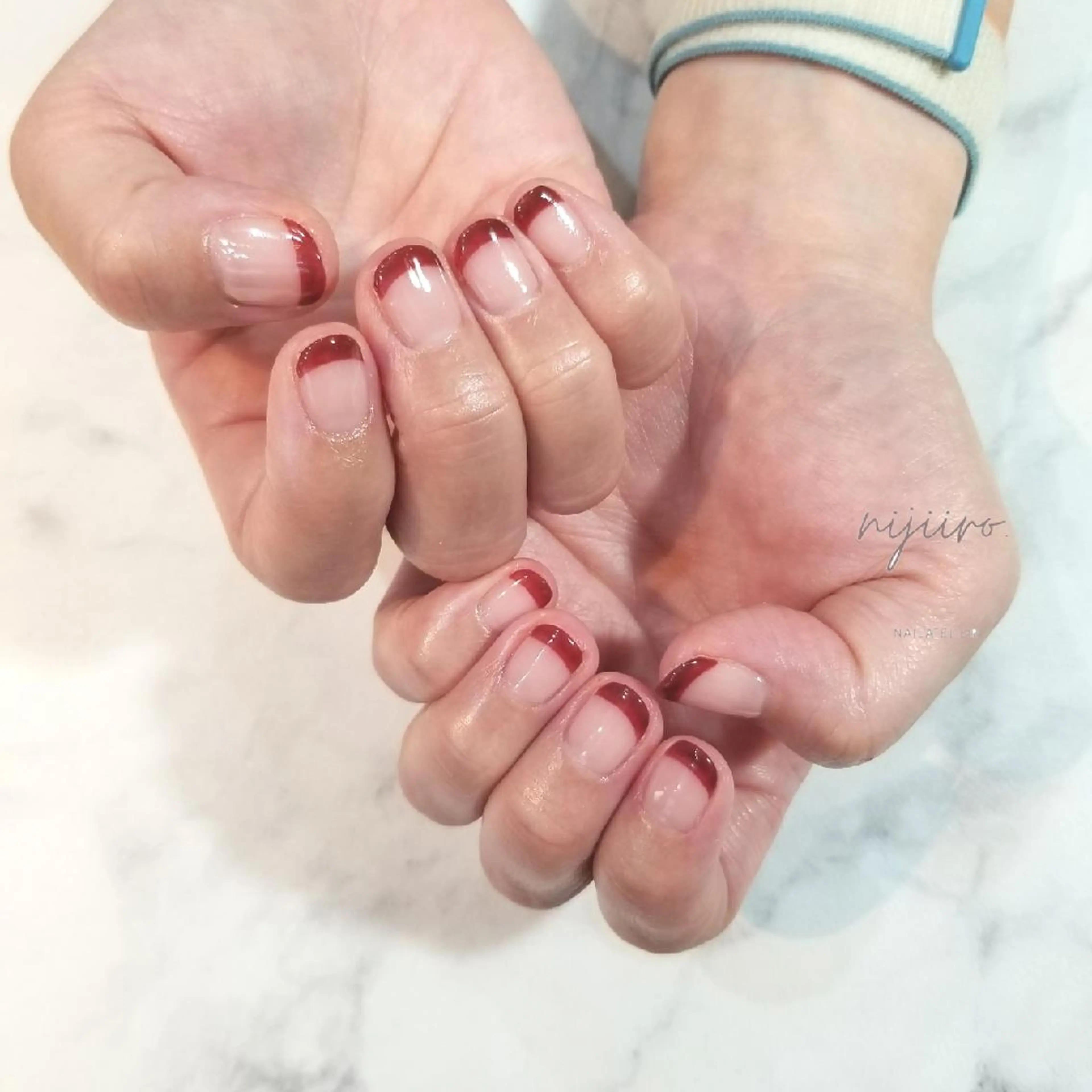 ネイル ボルドー フレンチネイル ハンドネイル nailatelier nijiiro.所属・nijiiro🌈 サトウのネイルデザイン