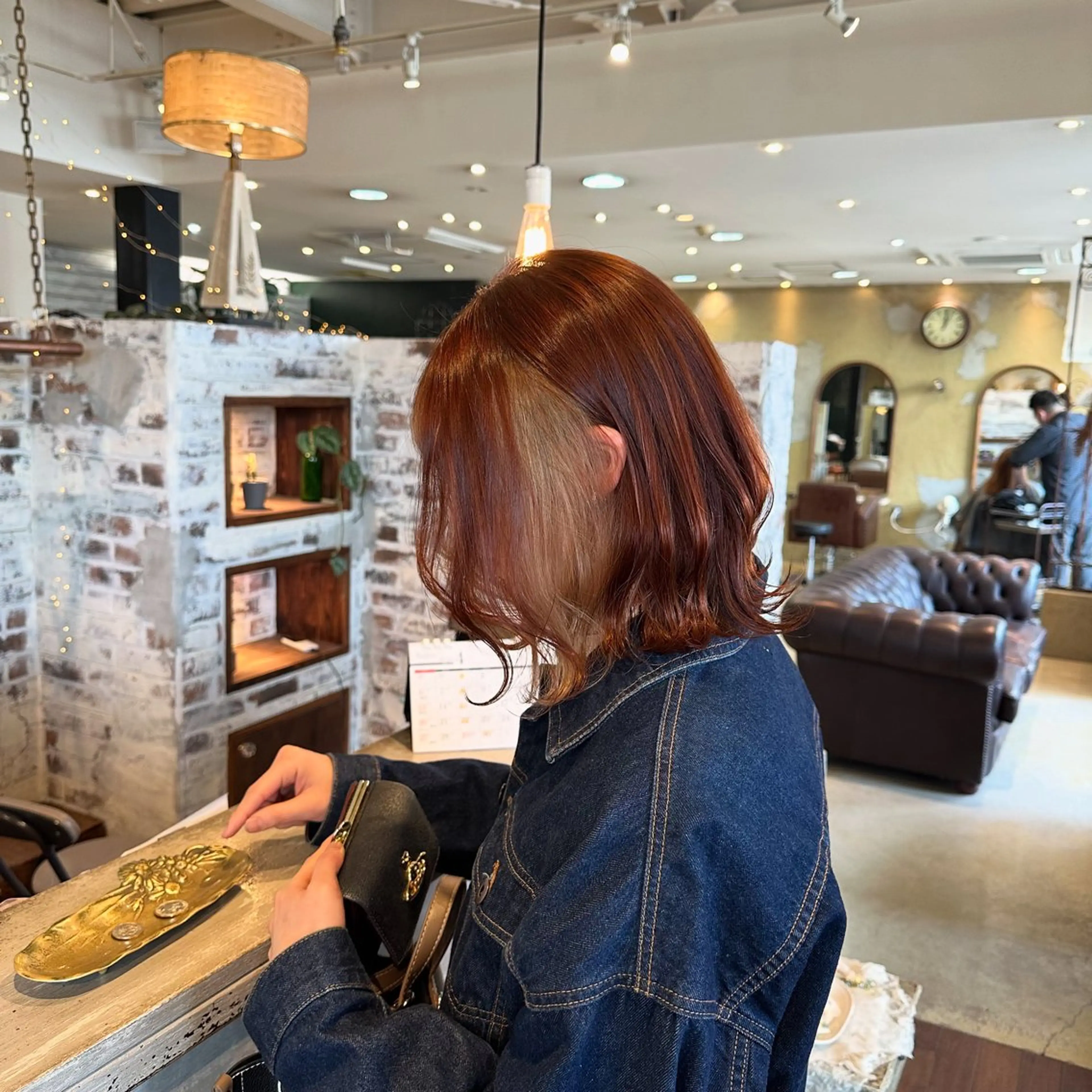 ミディアム カラー インナーカラー オレンジ Яe 土浦所属・中村 龍輝のヘアスタイル