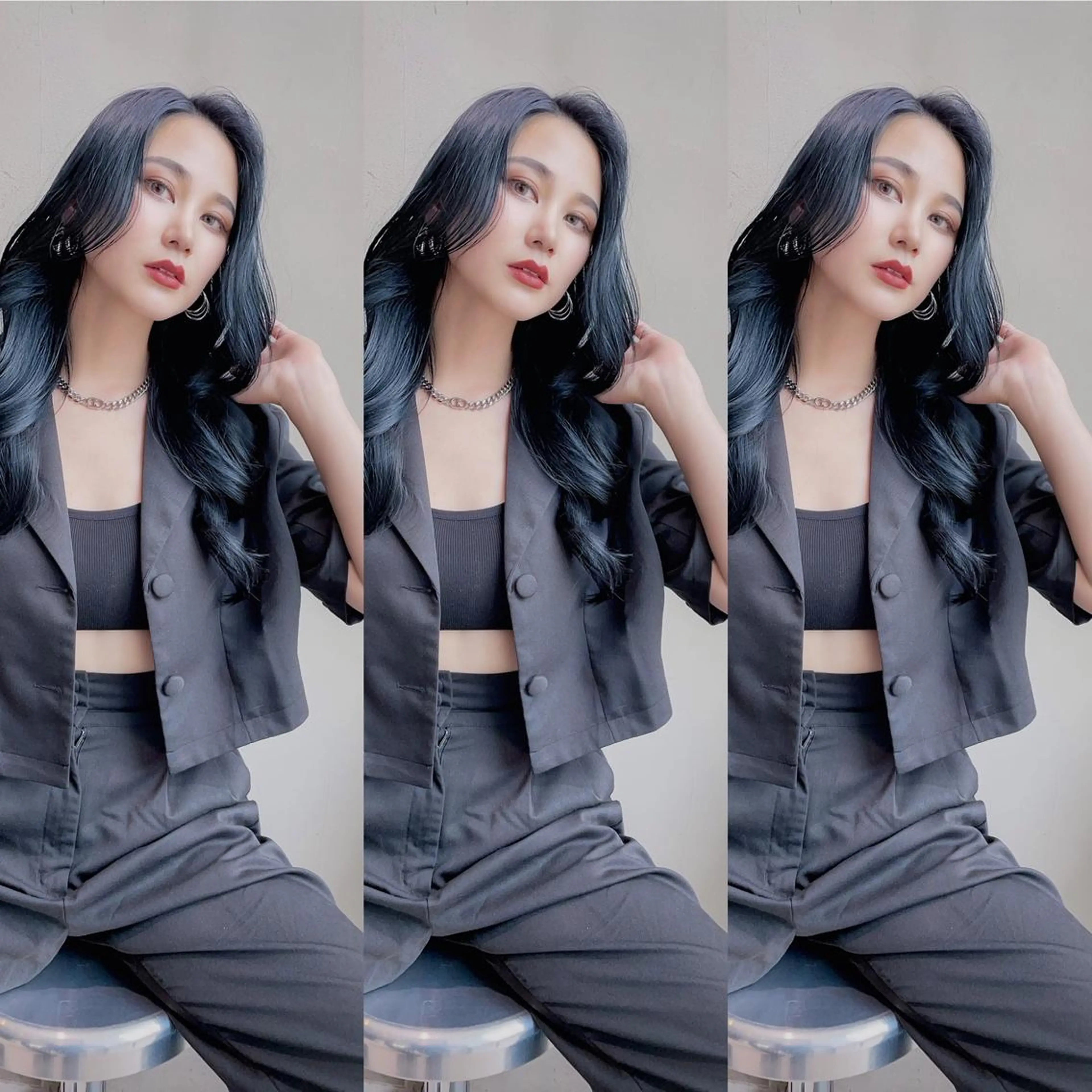 ロング カラー 黒髪 ブルーカラー ブルーブラック 💜ハイトーン💛 マジカルかいちゃんのヘアスタイル