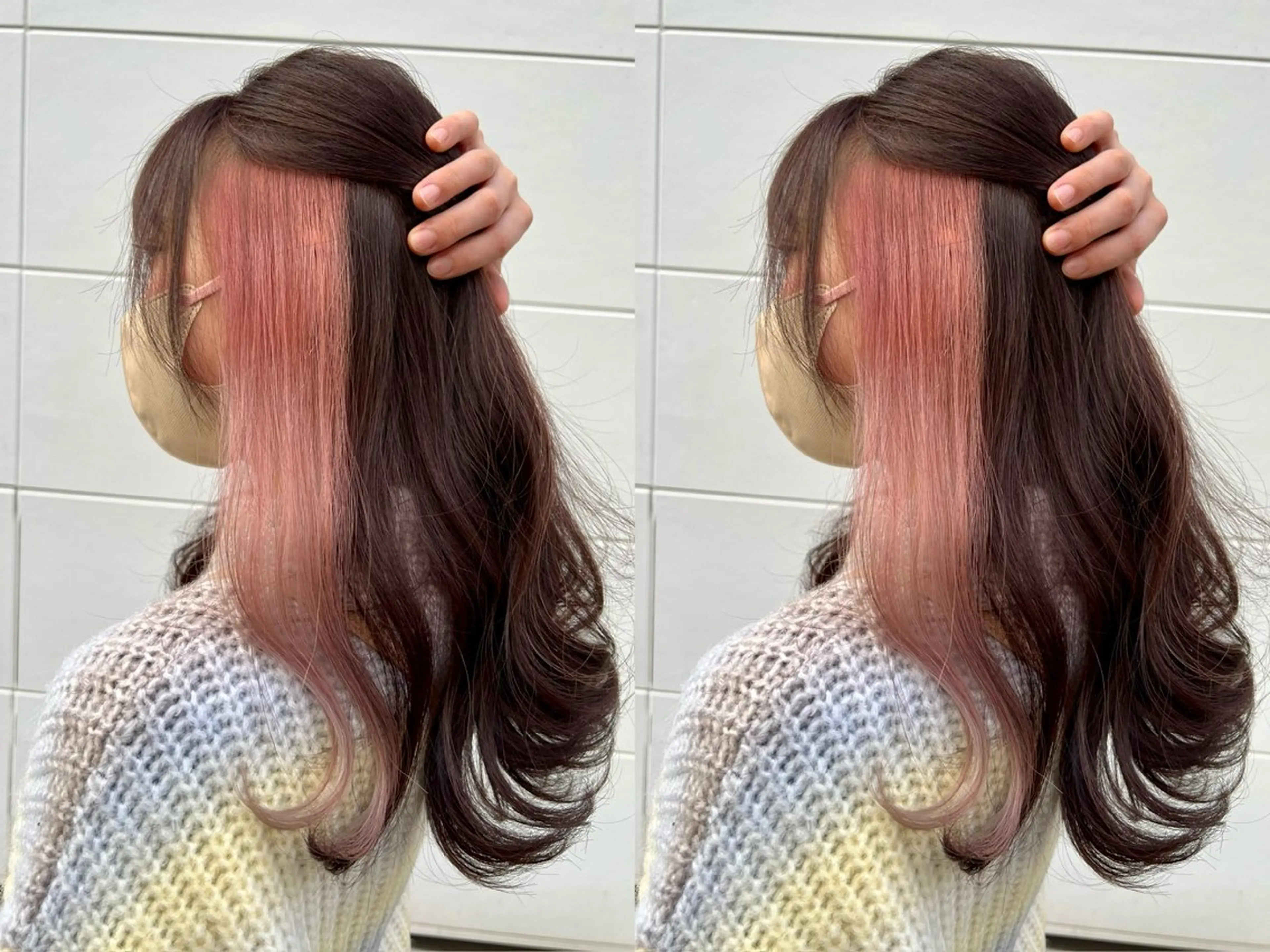 セミロング カラー イヤリングカラー ピンクカラー ヘアカラー 髪質改善/縮毛矯正 レイヤー/松川匠のヘアスタイル