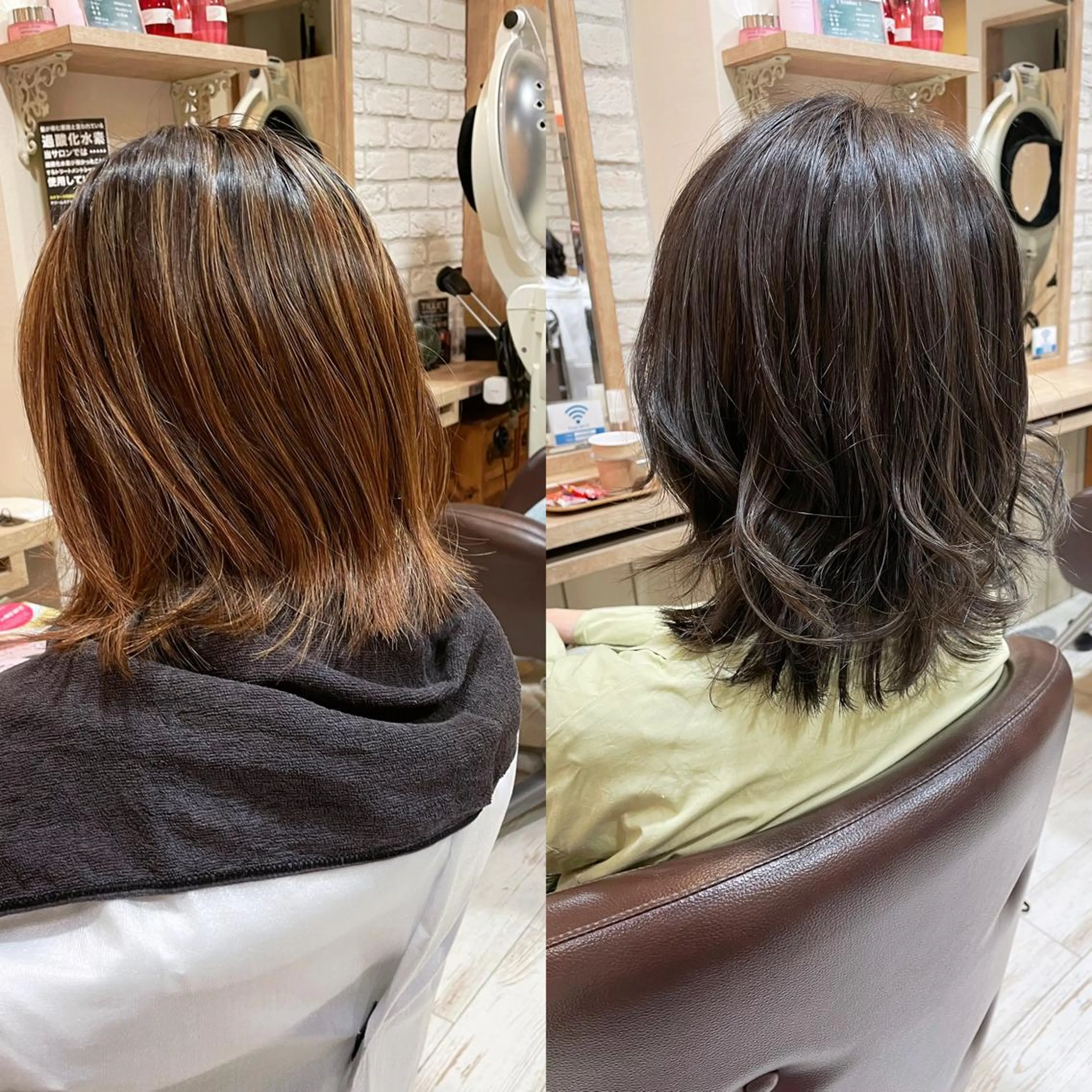 ミディアム カラー ブリーチ ダークグレー ブリーチなしカラー 清水 有実子のヘアスタイル