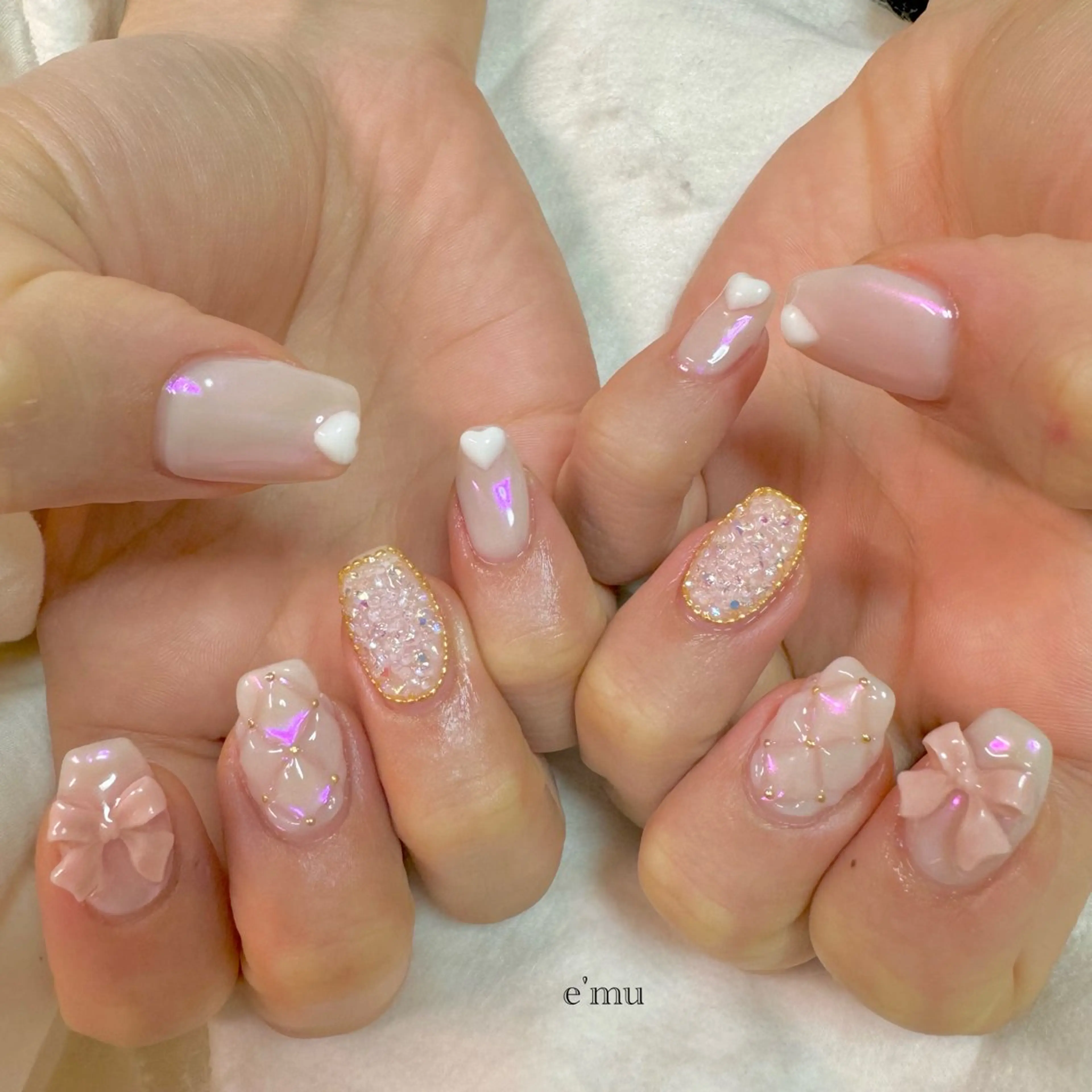 ネイル ガーリー ピンク ハンドネイル nail salon e'mu💐のネイルデザイン