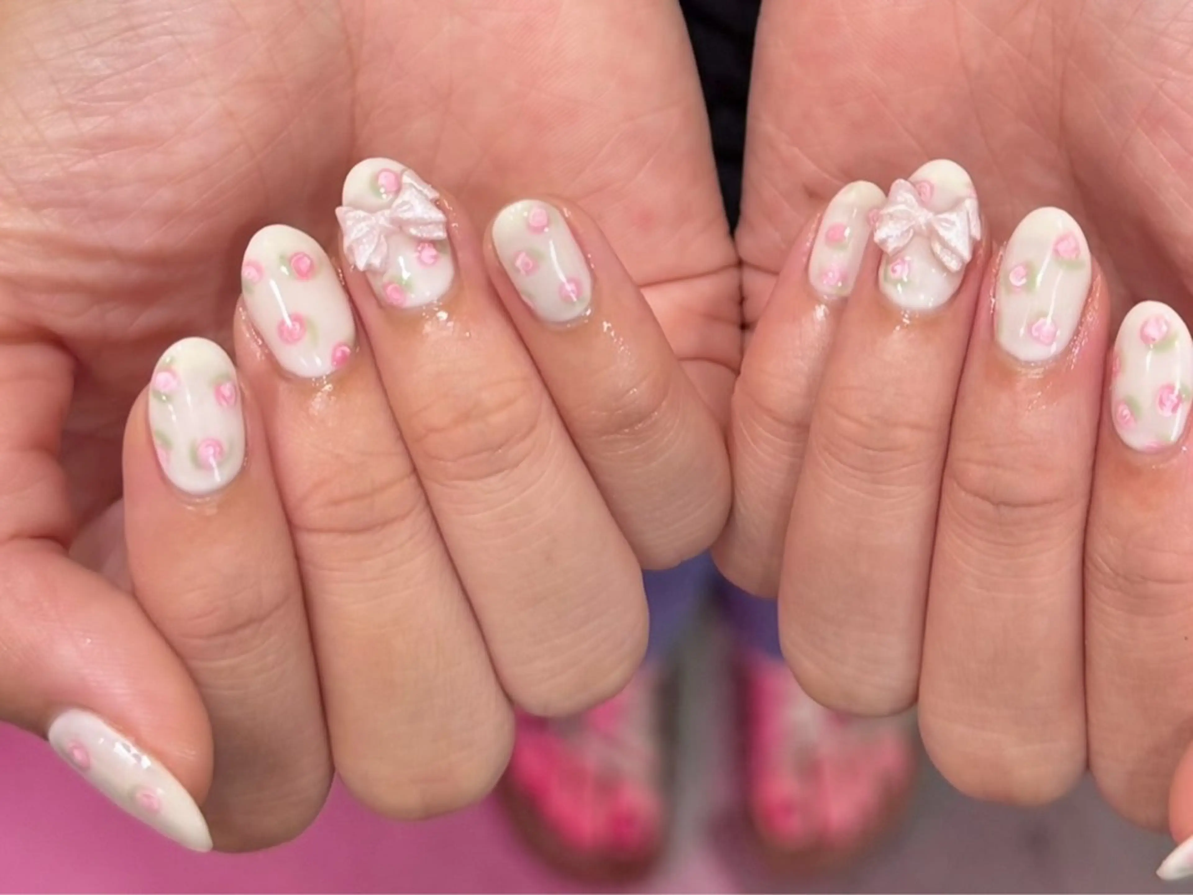 ネイル アニマル柄 ブルー ドット ジェルネイル ガーリー jouerm所属・山田 萌果のネイルデザイン