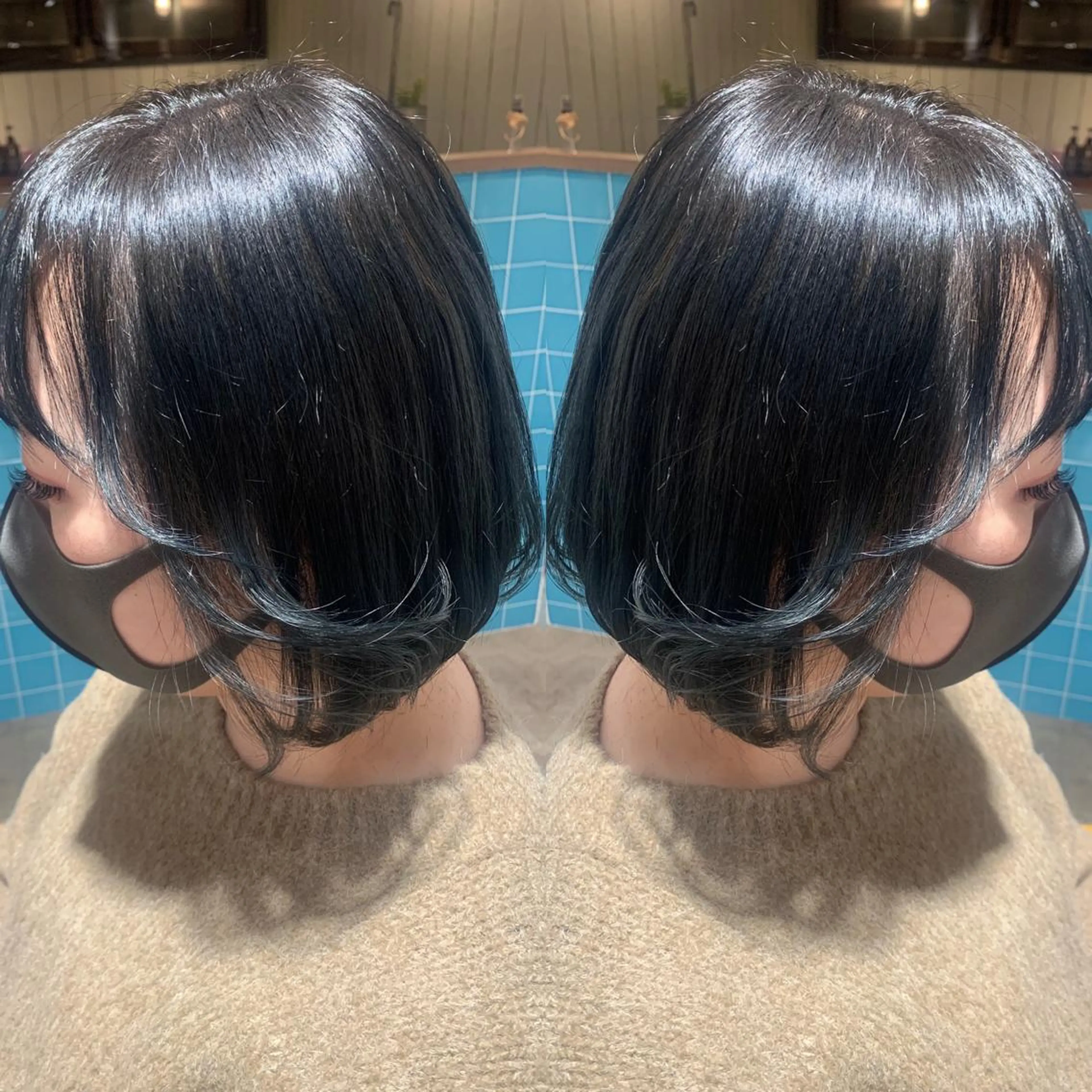 ショート カラー ブリーチ ネイビーカラー ブリーチなしカラー 韓国🇰🇷 ✂︎hair 内田愛のヘアスタイル