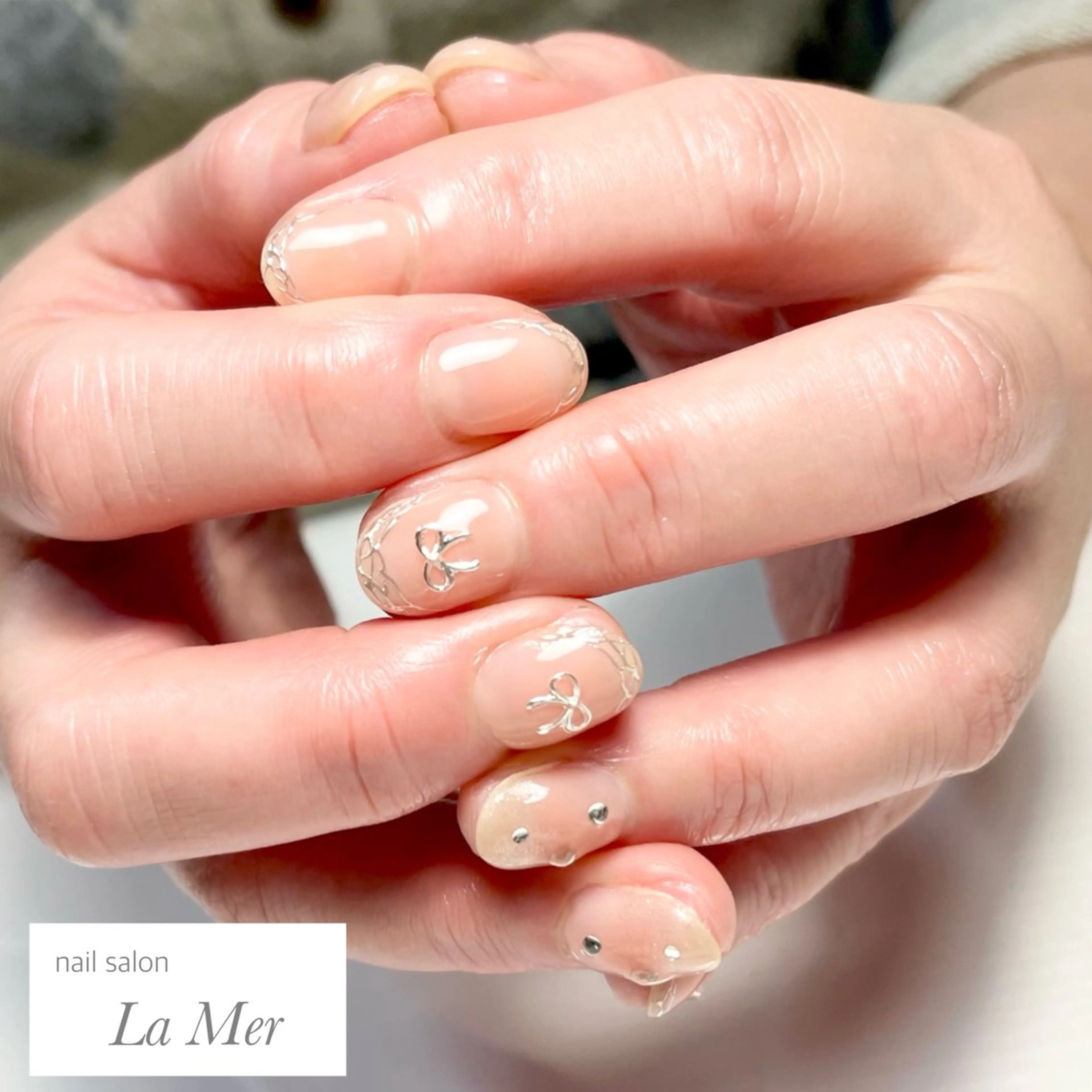 ネイル チークネイル フレンチネイル ガーリー マグネットネイル マグネットフレンチ ハンドネイル nailsalon La Merのネイルデザイン