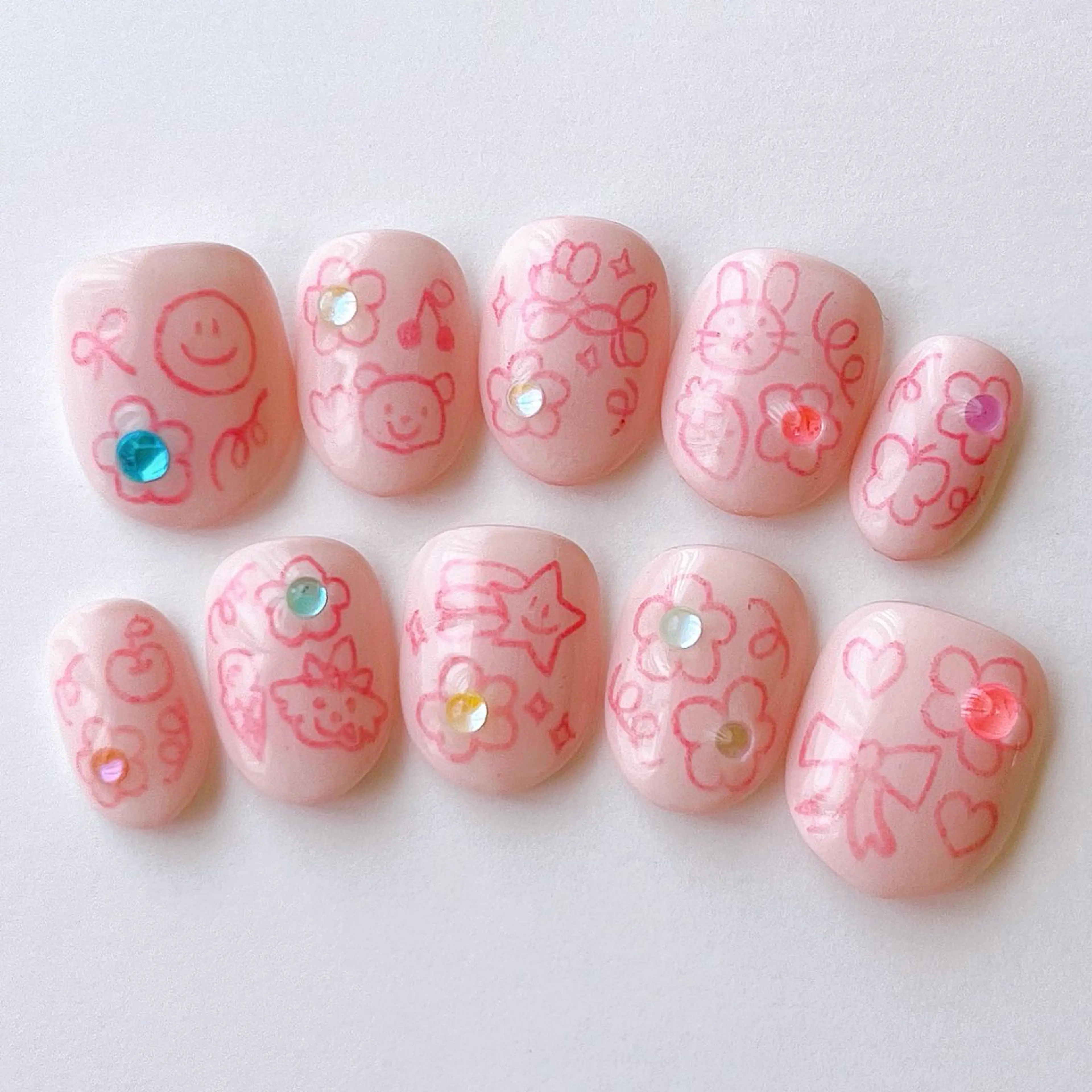 ネイル ピンク ハンドネイル いちごパフェ ゆいのネイルデザイン