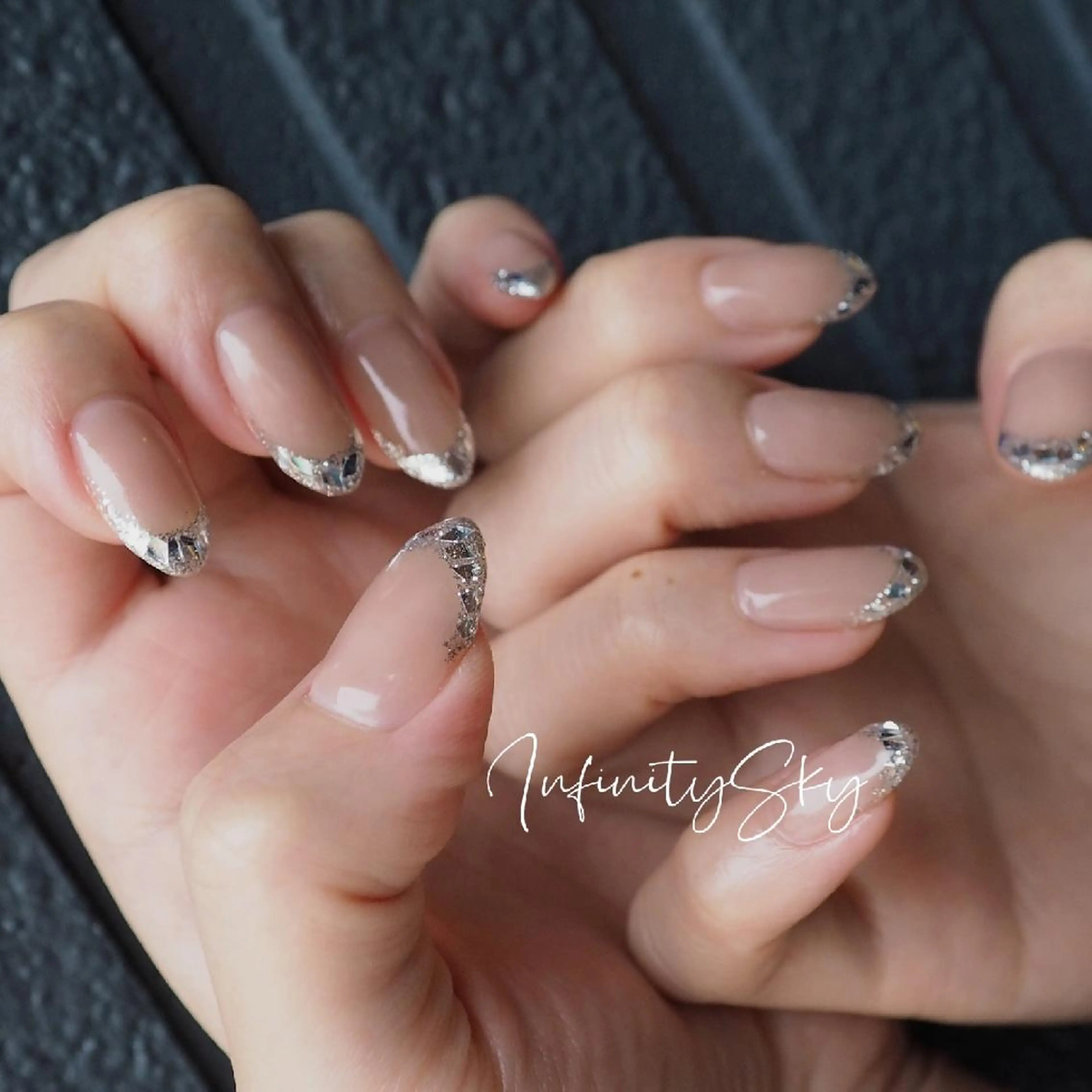 ネイル フレンチネイル ミラーネイル ピンク ハンドネイル infinity skyのネイルデザイン