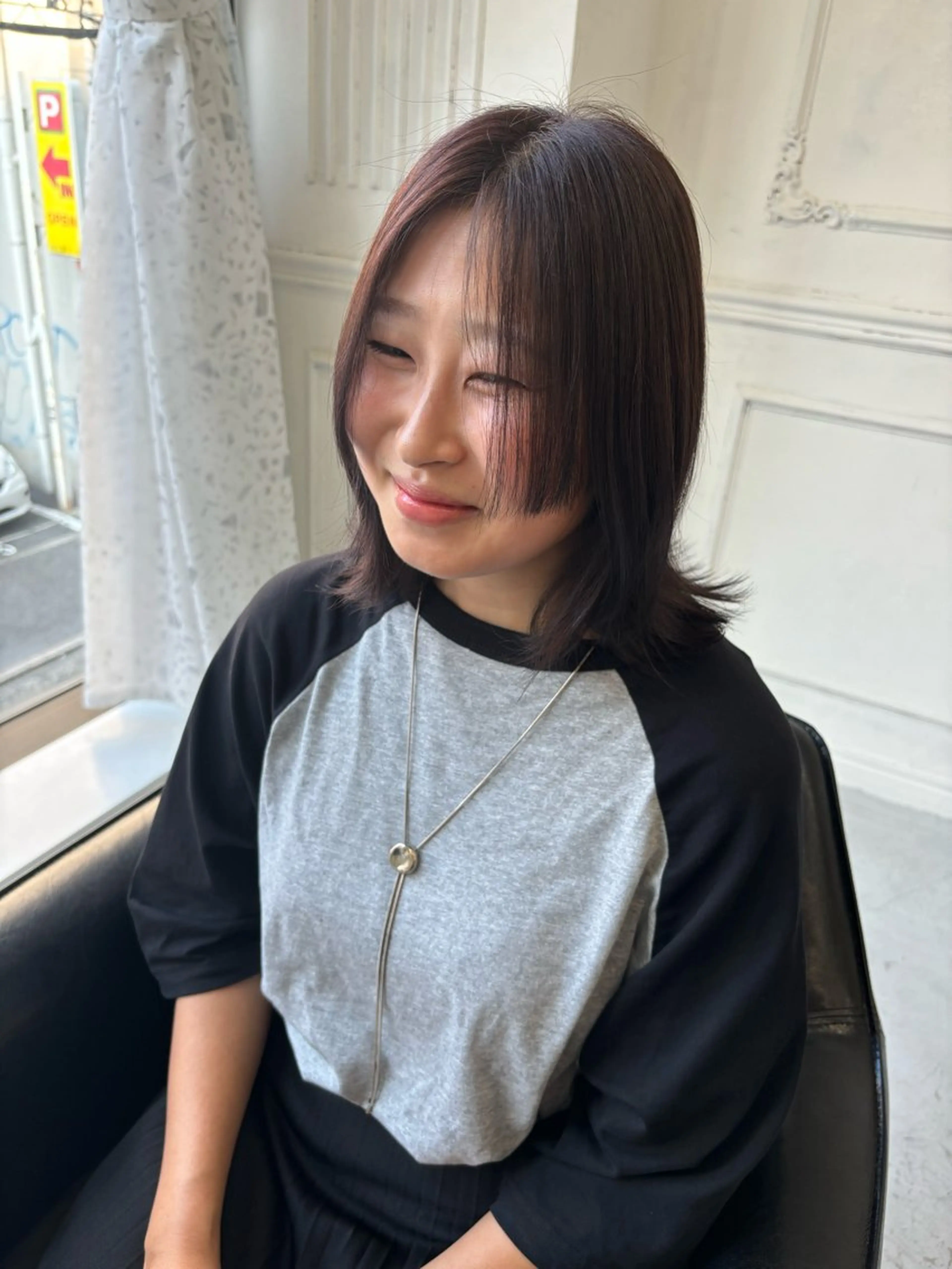 ミディアム カラー ブリーチ ラベンダーカラー ブリーチなしカラー 姫カット MaisonHALU 松浦光咲のヘアスタイル