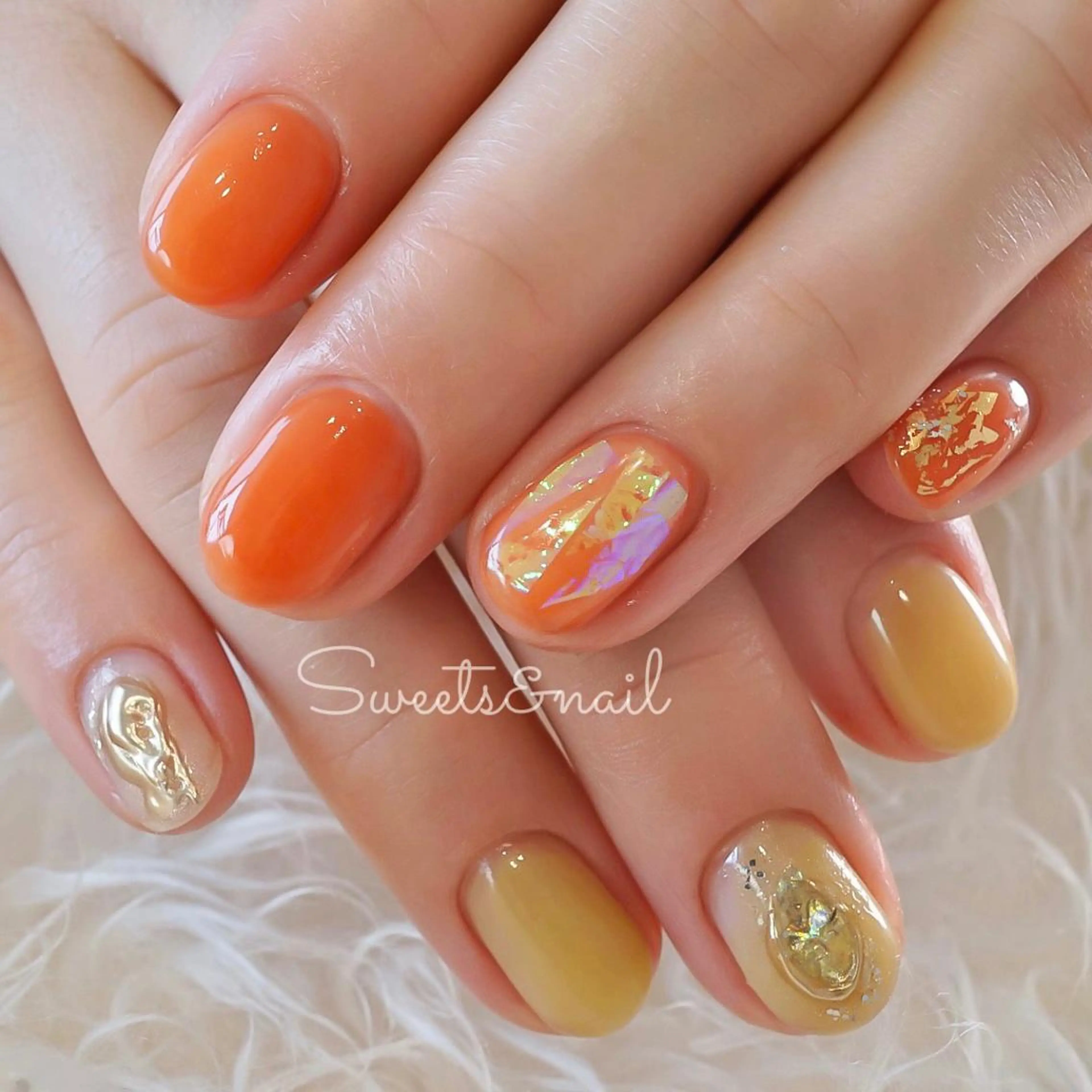 ネイル オレンジ Sweets& nail みなこのネイルデザイン