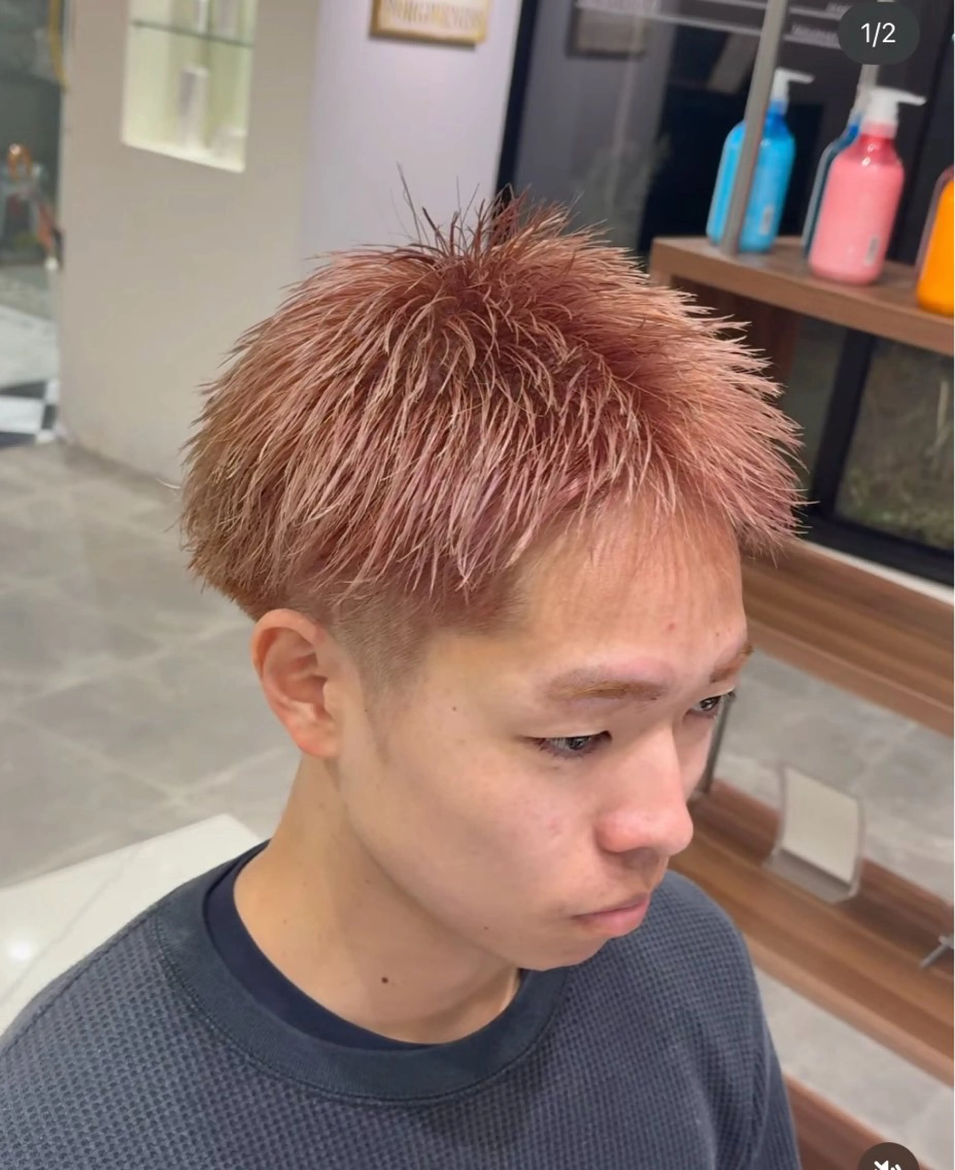 カラー ベージュカラー ブリーチ ピンクカラー ピンクベージュ 藤原 幸大のヘアスタイル