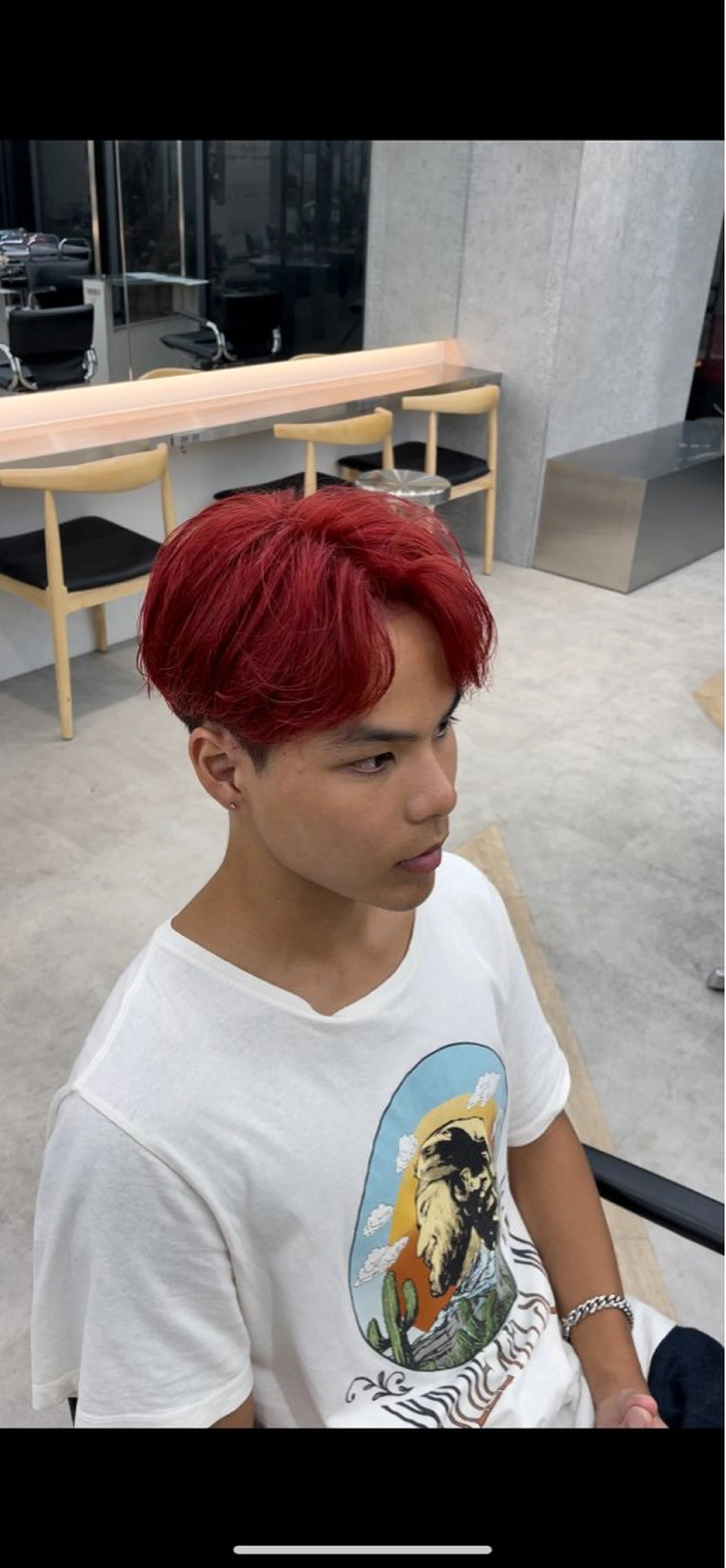 ショート カラー パーマ メンズ キッズ レッドカラー 栄💗メンズパーマ｜ ハイトーン｜haruのヘアスタイル