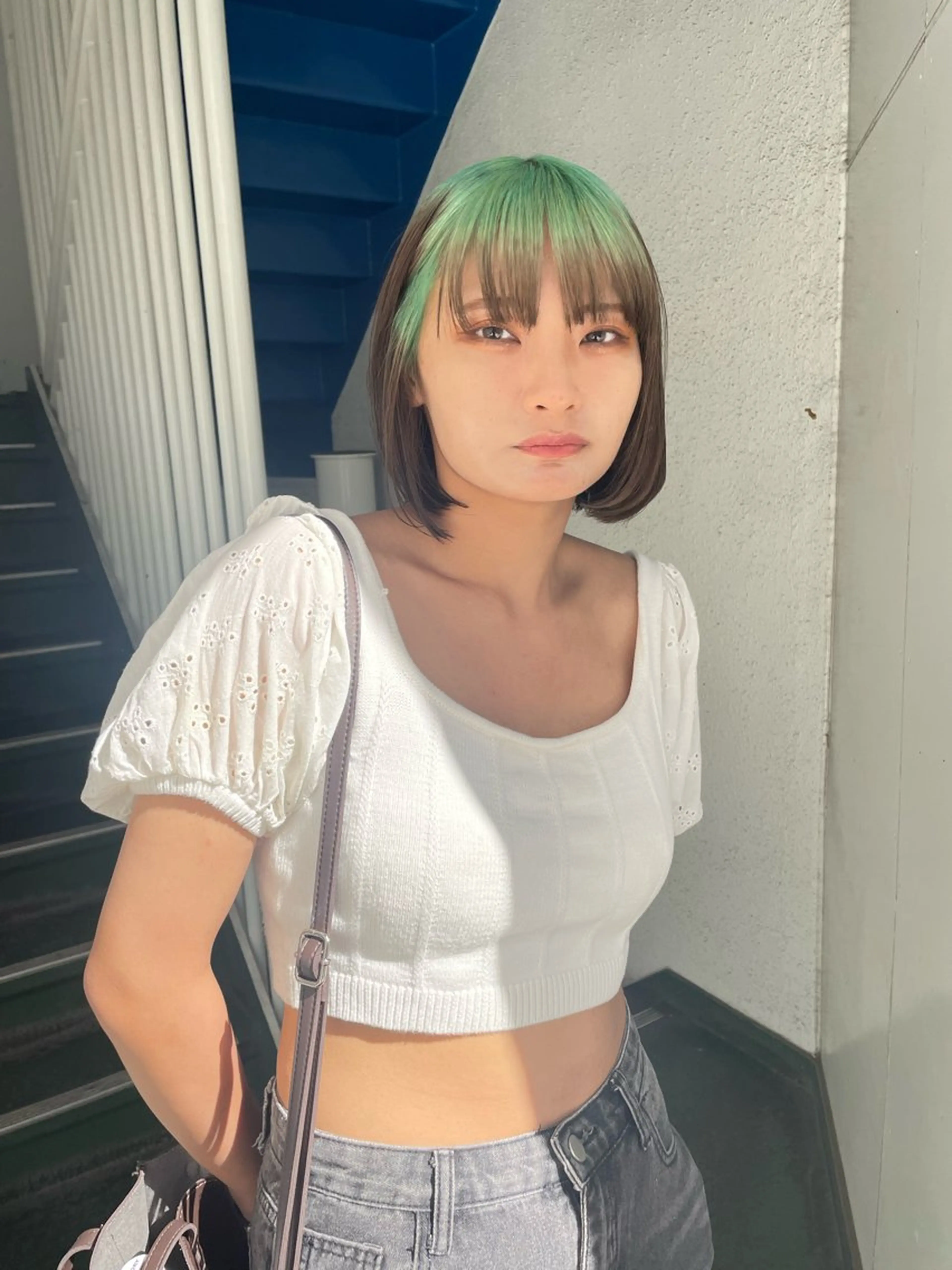 ミディアム カラー ベージュカラー ミント ミントグリーン ヘアカラー トリートメント ハイトーン/レイヤー 🌸さくらのヘアスタイル