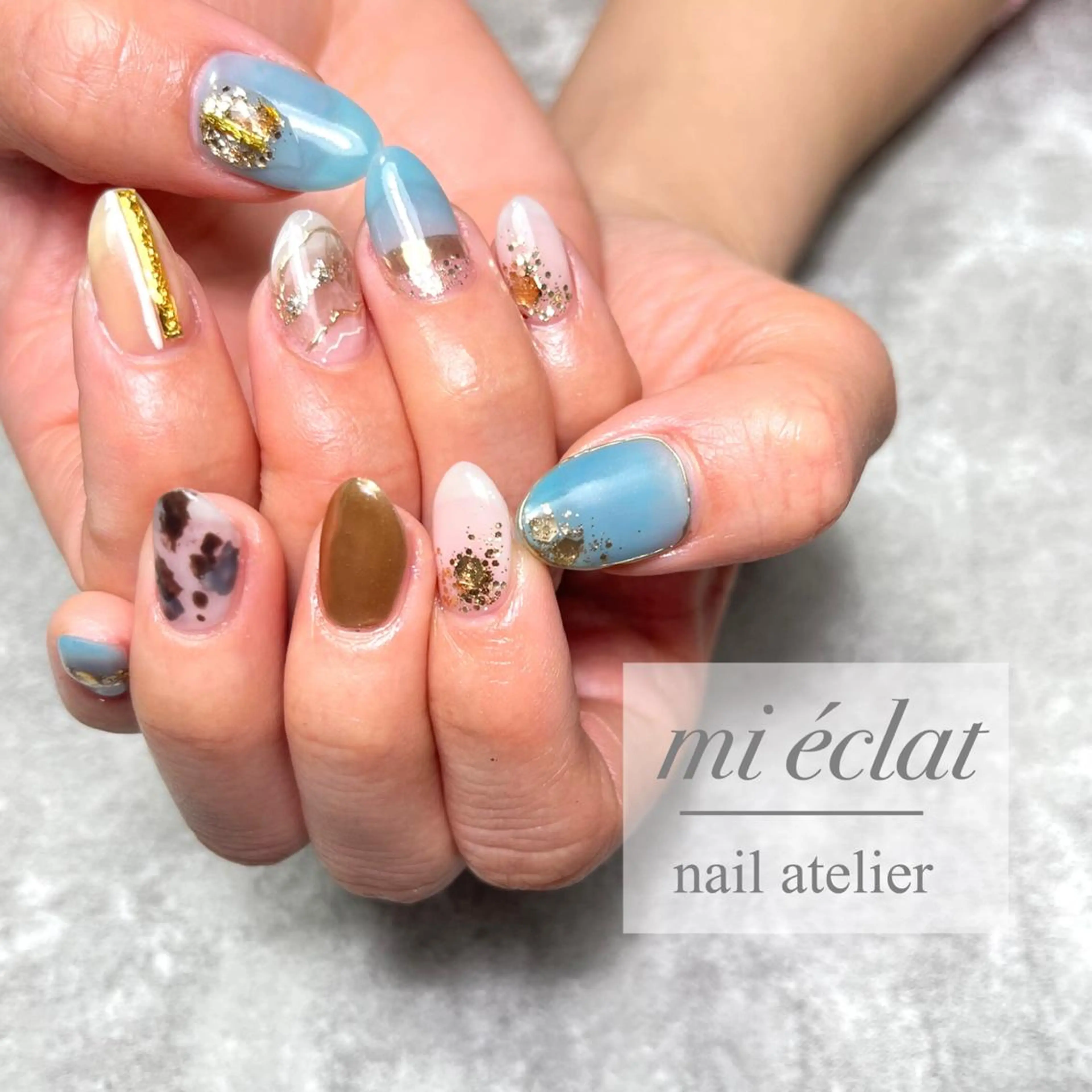 ネイル アートネイル ブラウン 桜ネイル 入学式 フラワーネイル ハンドネイル mi éclat ミ　エクラのネイルデザイン