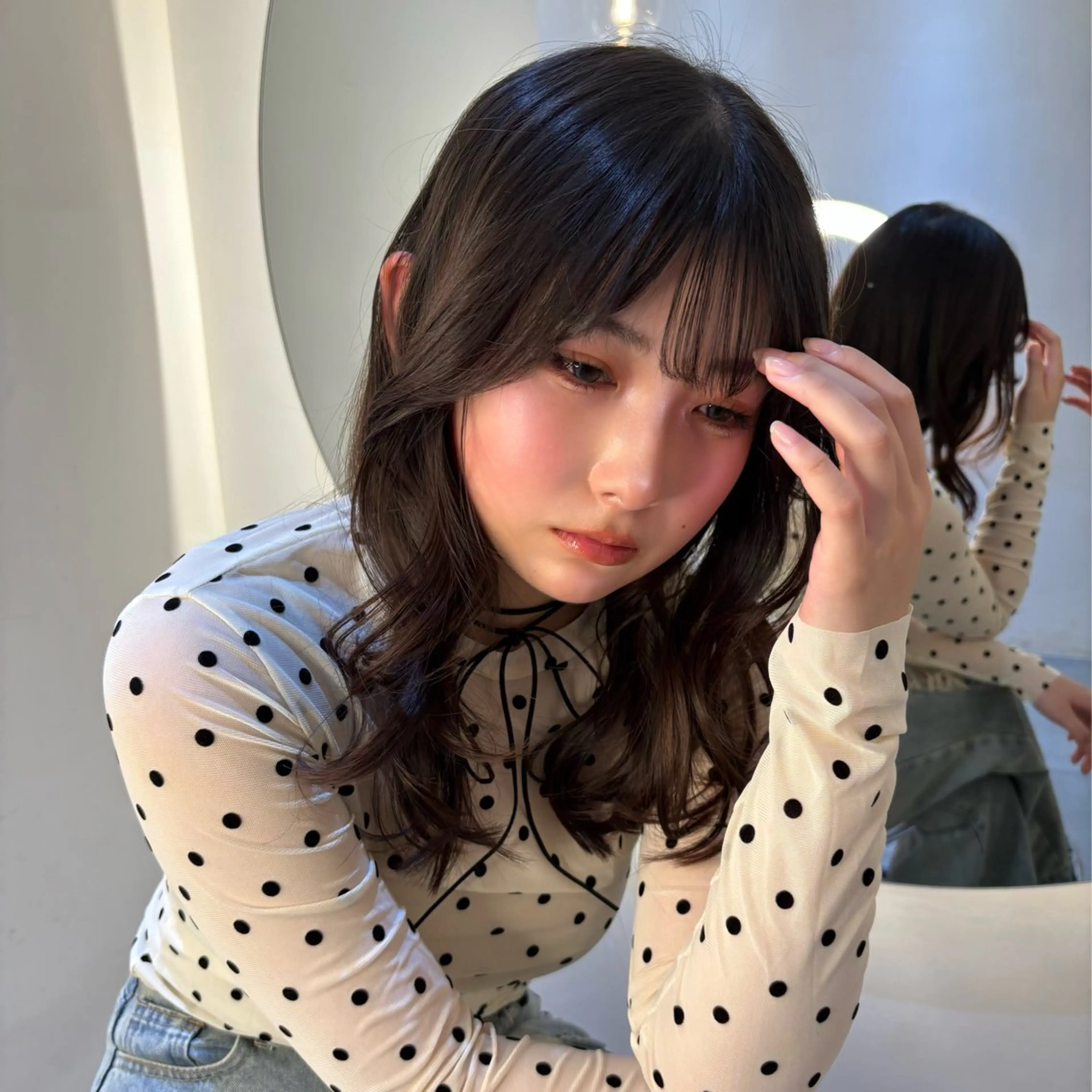 セミロング カラー ヘアアレンジ 暗髪／艶髪／渋谷/ モモカ🎀のヘアスタイル