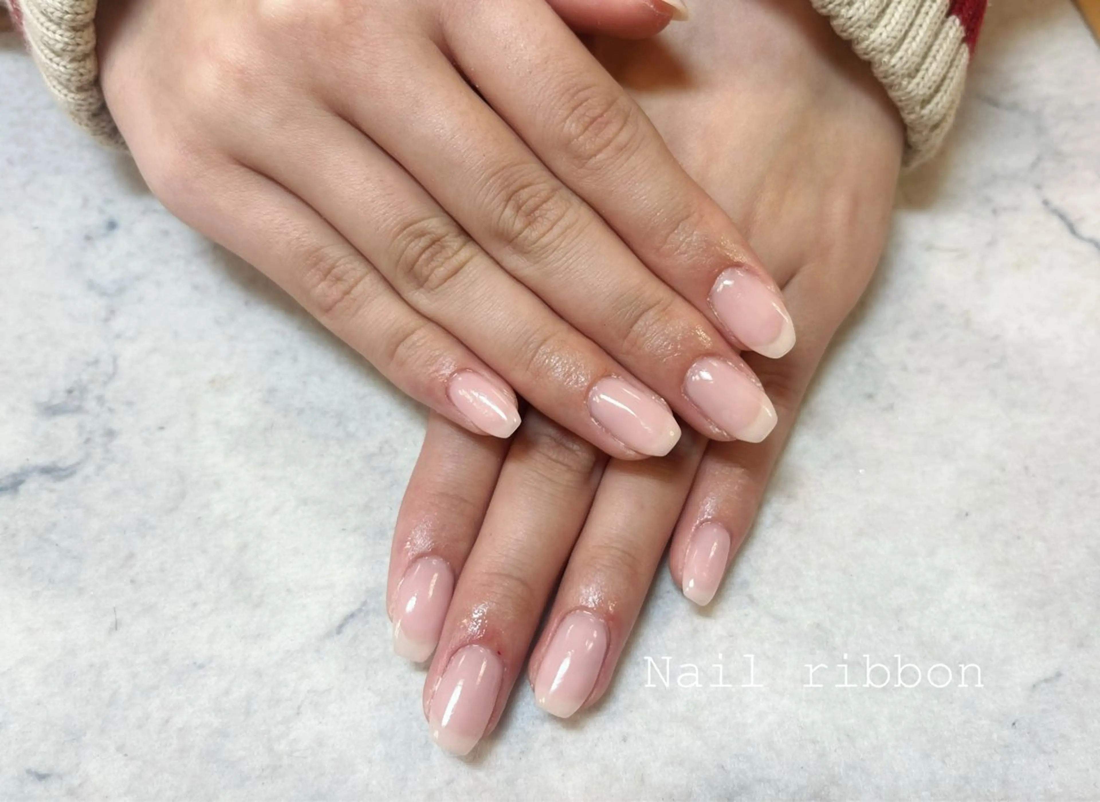 ネイル ワンカラーネイル ピンク ネイルリボン 笠井のネイルデザイン