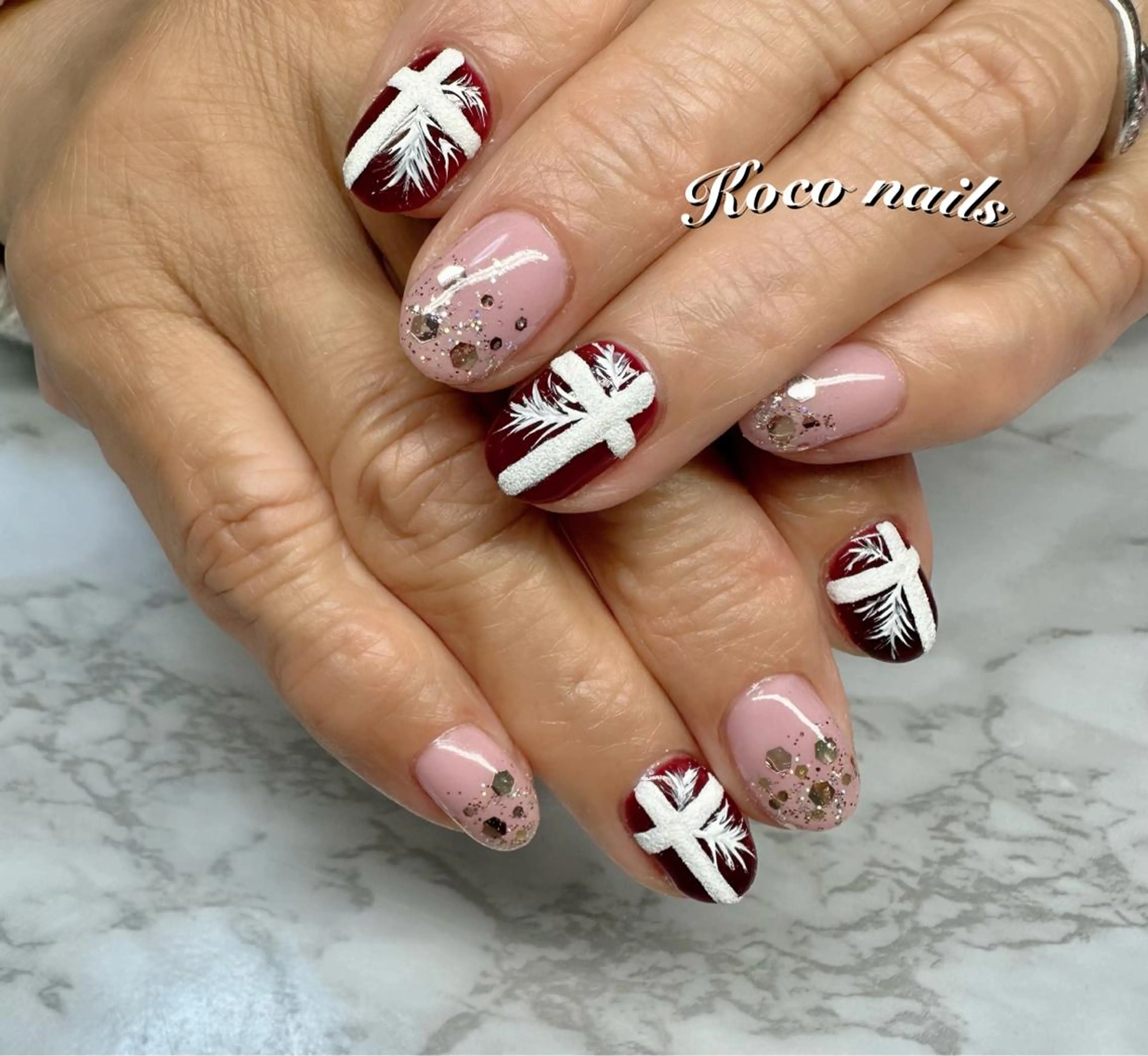 ネイル グラデーション ラメ(グリッター) ラメグラデーション 冬ネイル クリスマス M.N_ nailのネイルデザイン