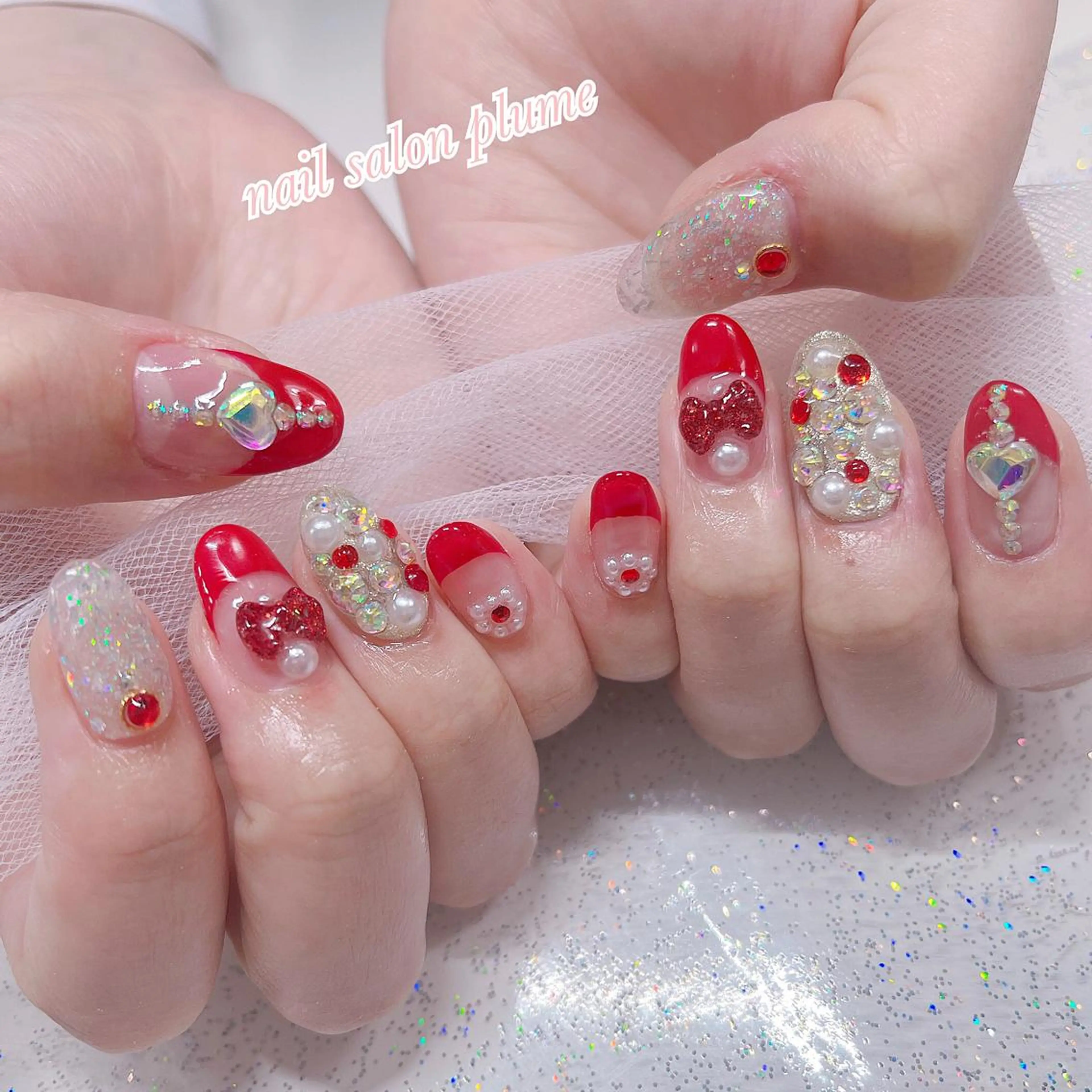 ネイル アートネイル オーロラネイル クリアネイル フレンチネイル ガーリー ハンドネイル plume nail ☆韓国ネイルのネイルデザイン