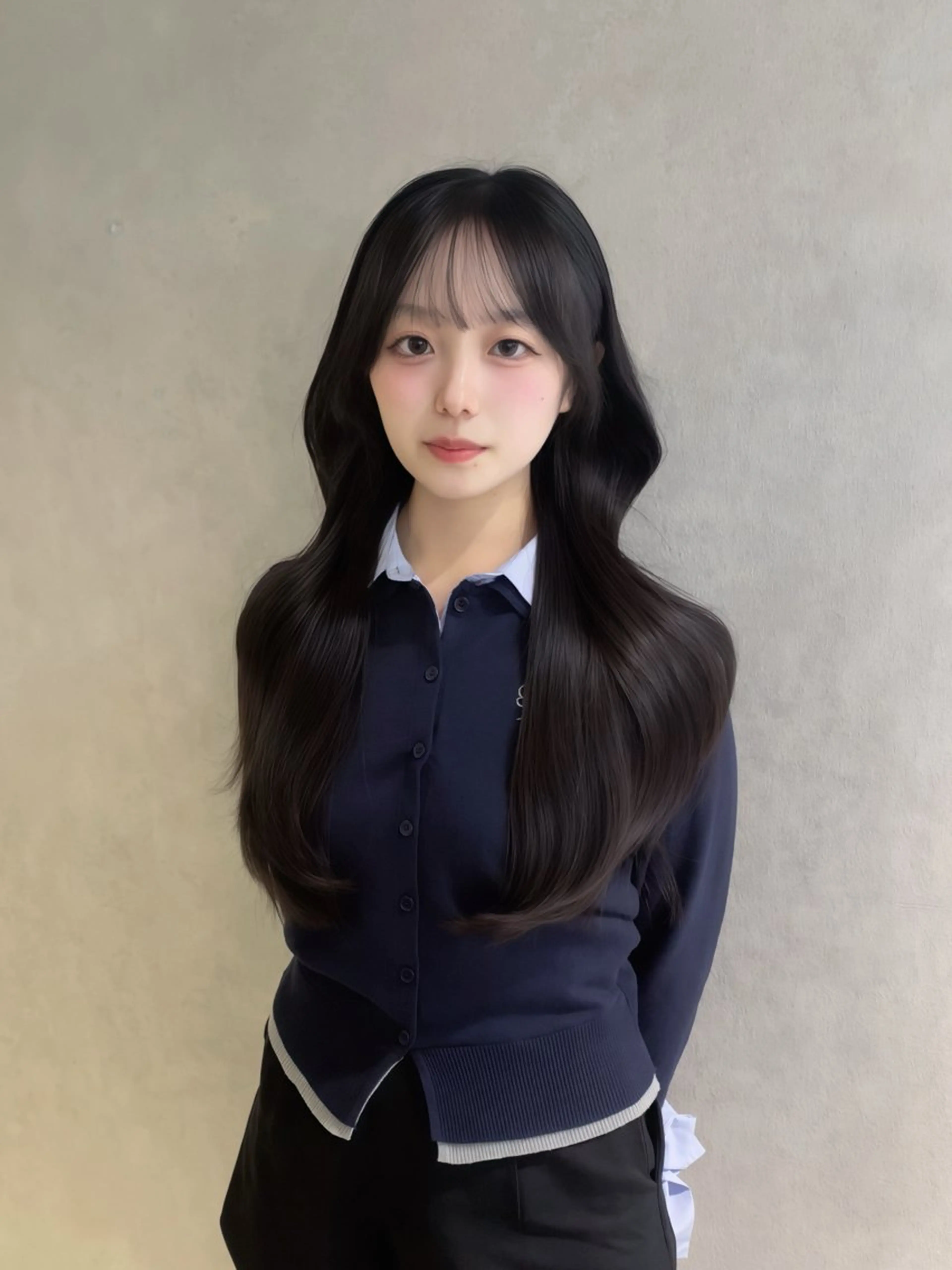 ロング カラー パーマ ヘアアレンジ ブリーチ ブリーチなしカラー くびれヘア 顔まわりレイヤー 顔周りカット Qin原宿店所属・葵 韓国オタク美容師 レイヤーカットのヘアスタイル