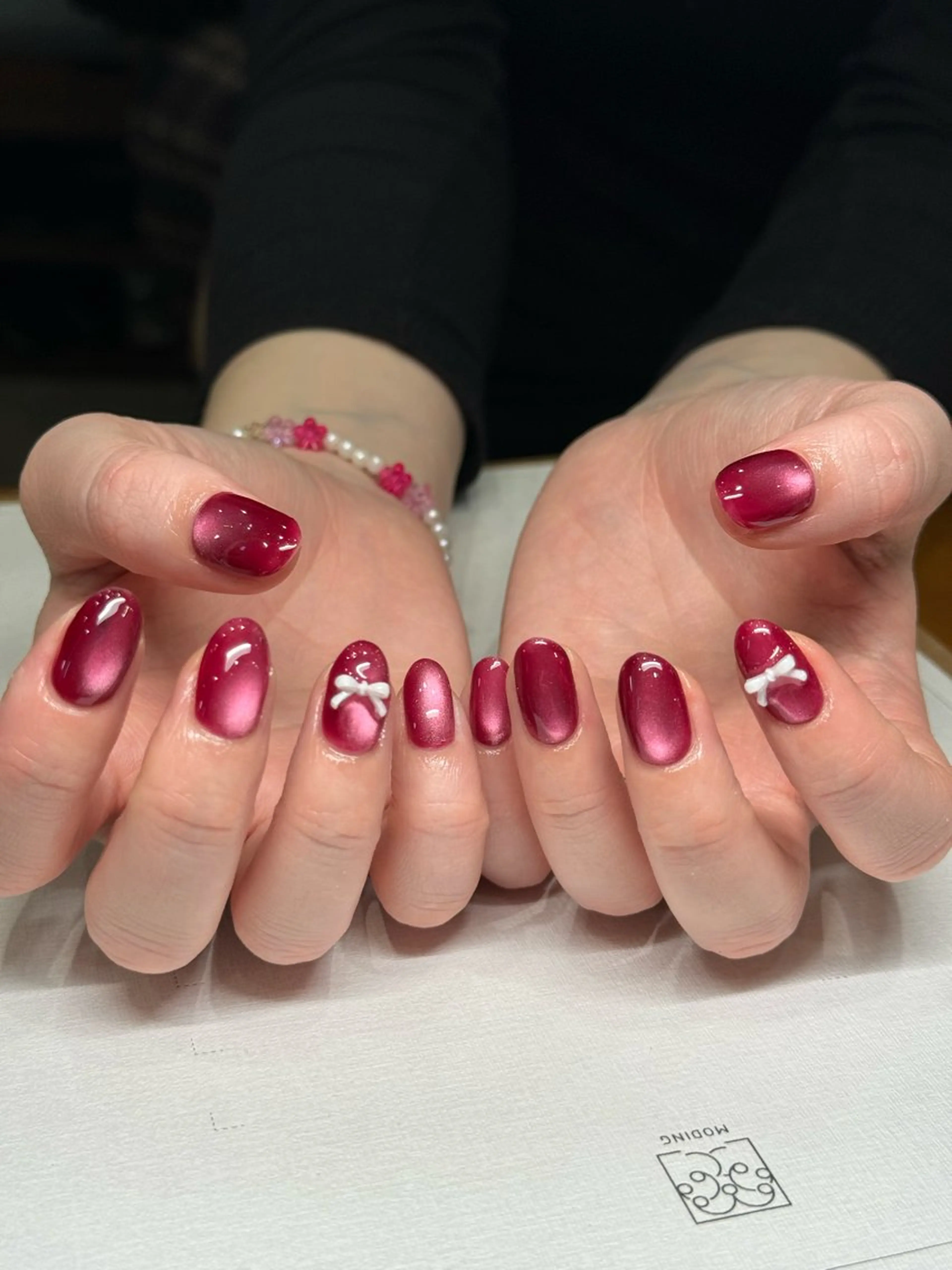 ネイル アニマル柄 ボルドー ブラウン フレンチネイル ゴールド ハンドネイル MILO 168 池袋のネイルデザイン