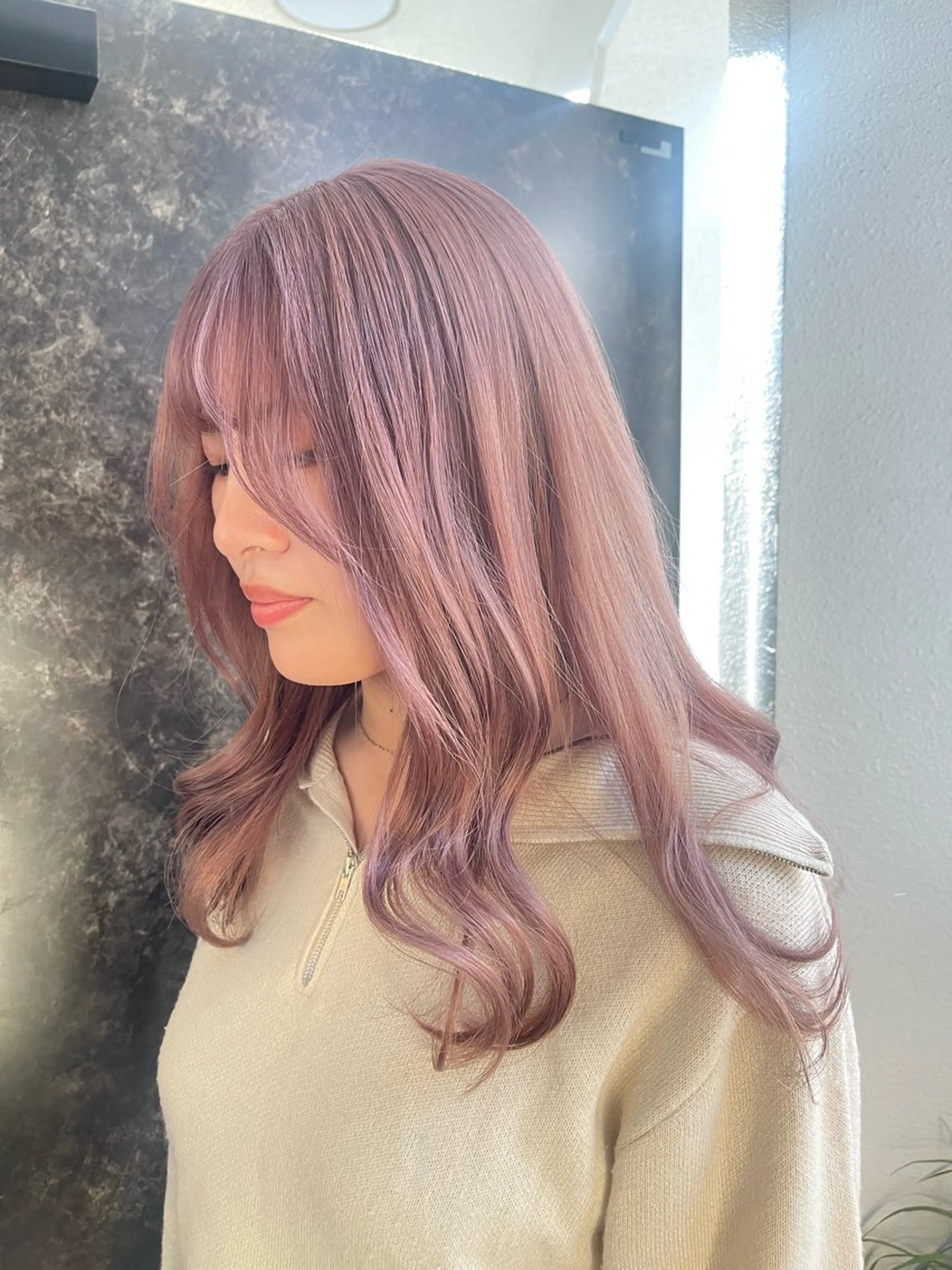 セミロング カラー ベージュカラー ピンクカラー ピンクベージュ ダブルカラー /まつ毛パーマ🎀のヘアスタイル