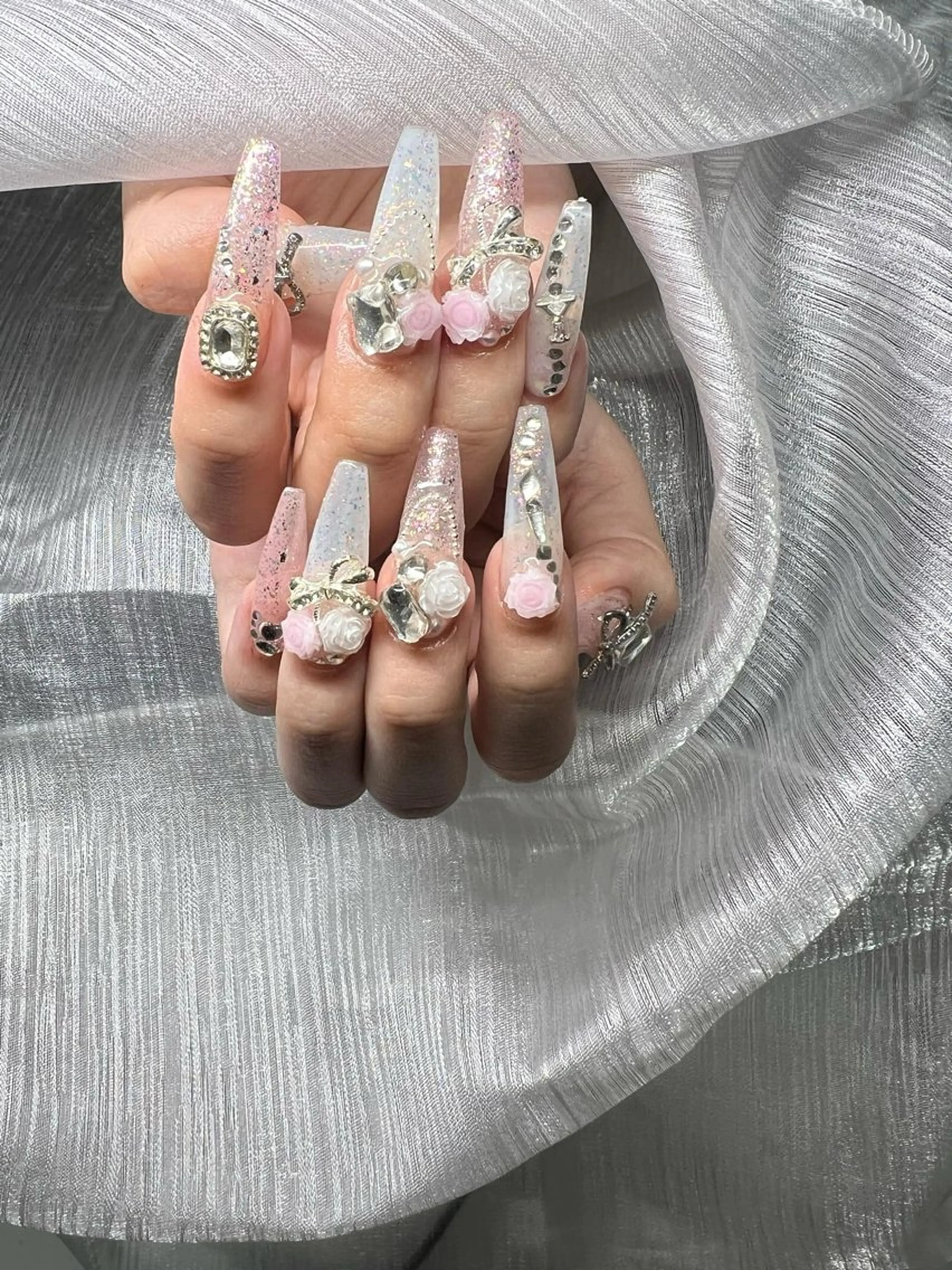 ネイル 長さ出し グラデーション キラキラネイル マグネットネイル ミラーネイル Lee Nails チップ長さだし専門店のネイルデザイン