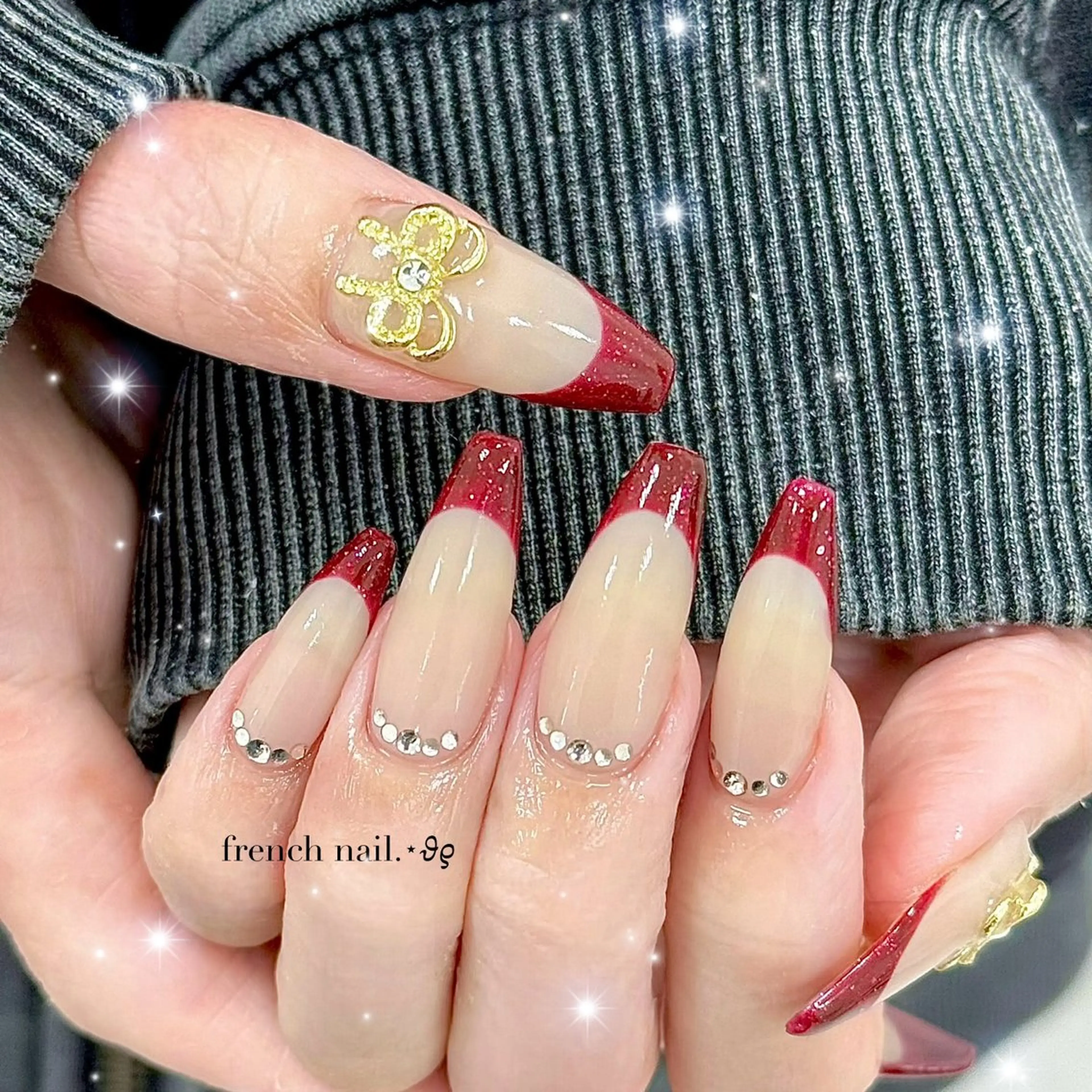 ネイル ボルドー フレンチネイル ジェルネイル パラジェル 冬ネイル ハンドネイル Purasia高橋✧ マグ/地雷/Y2Kのネイルデザイン