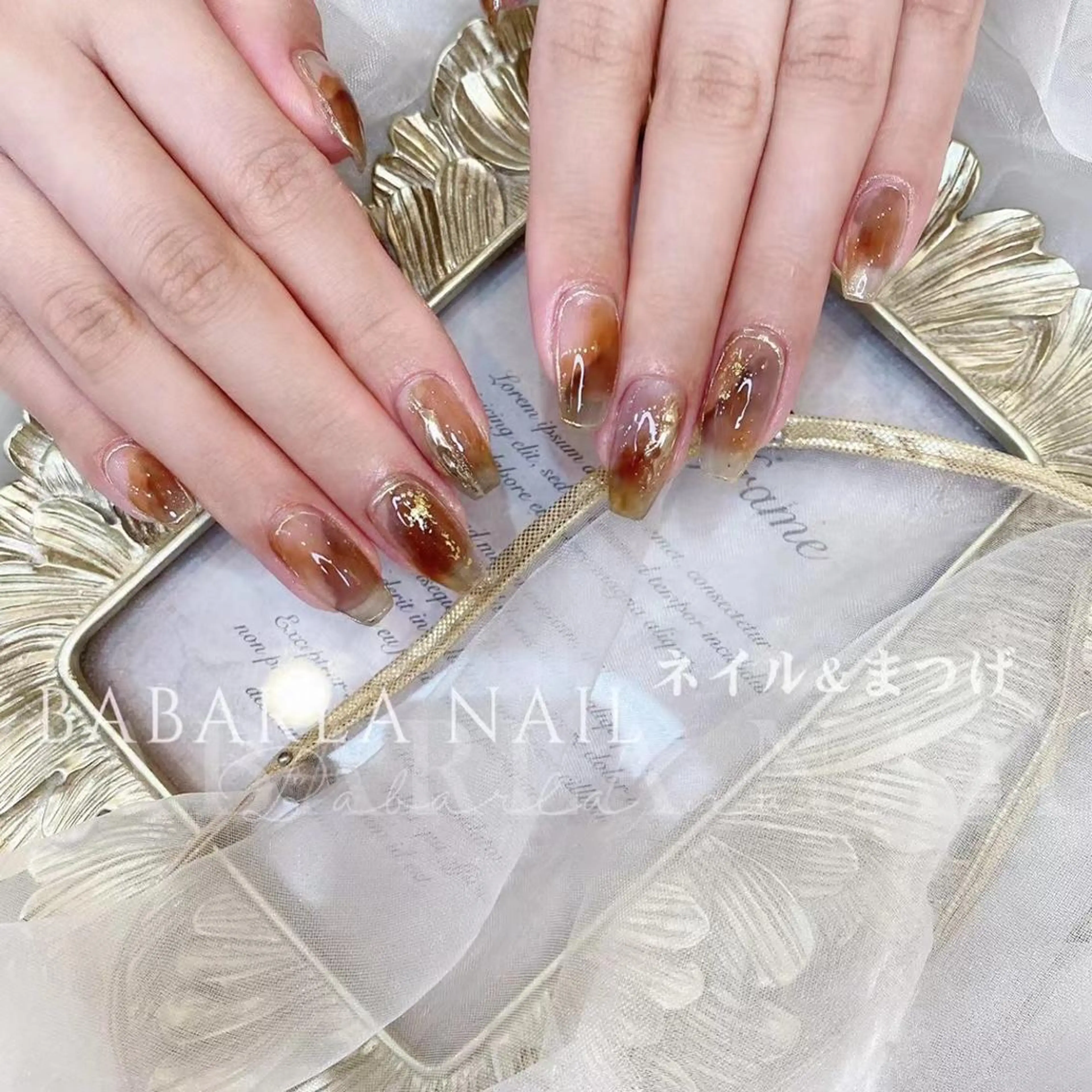 ネイル ブラウン ゴールド Babarla nailのネイルデザイン