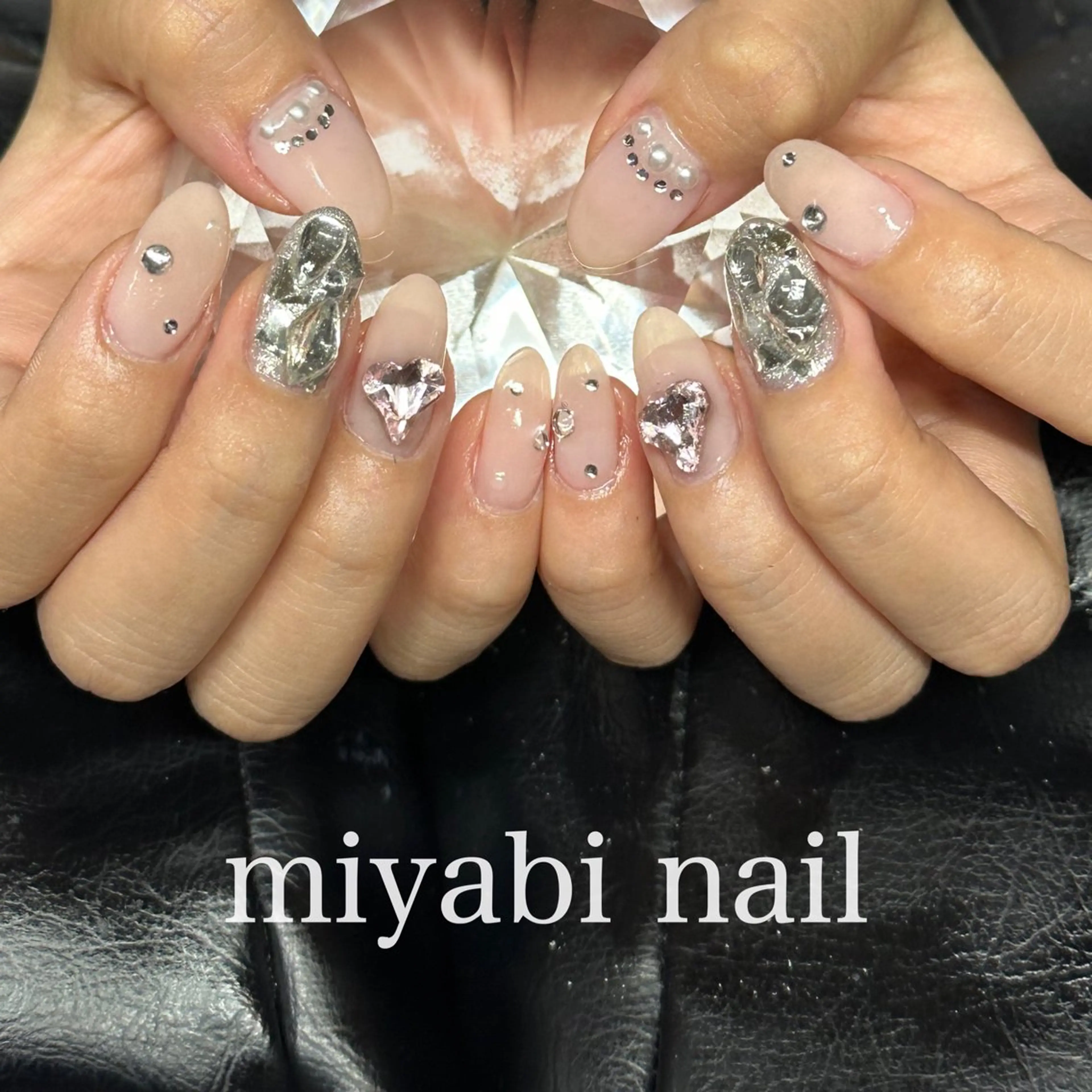 ネイル キラキラネイル 持ち込み ピンク ストーンネイル ハンドネイル miyabi nail 桂川駅近くのネイルデザイン