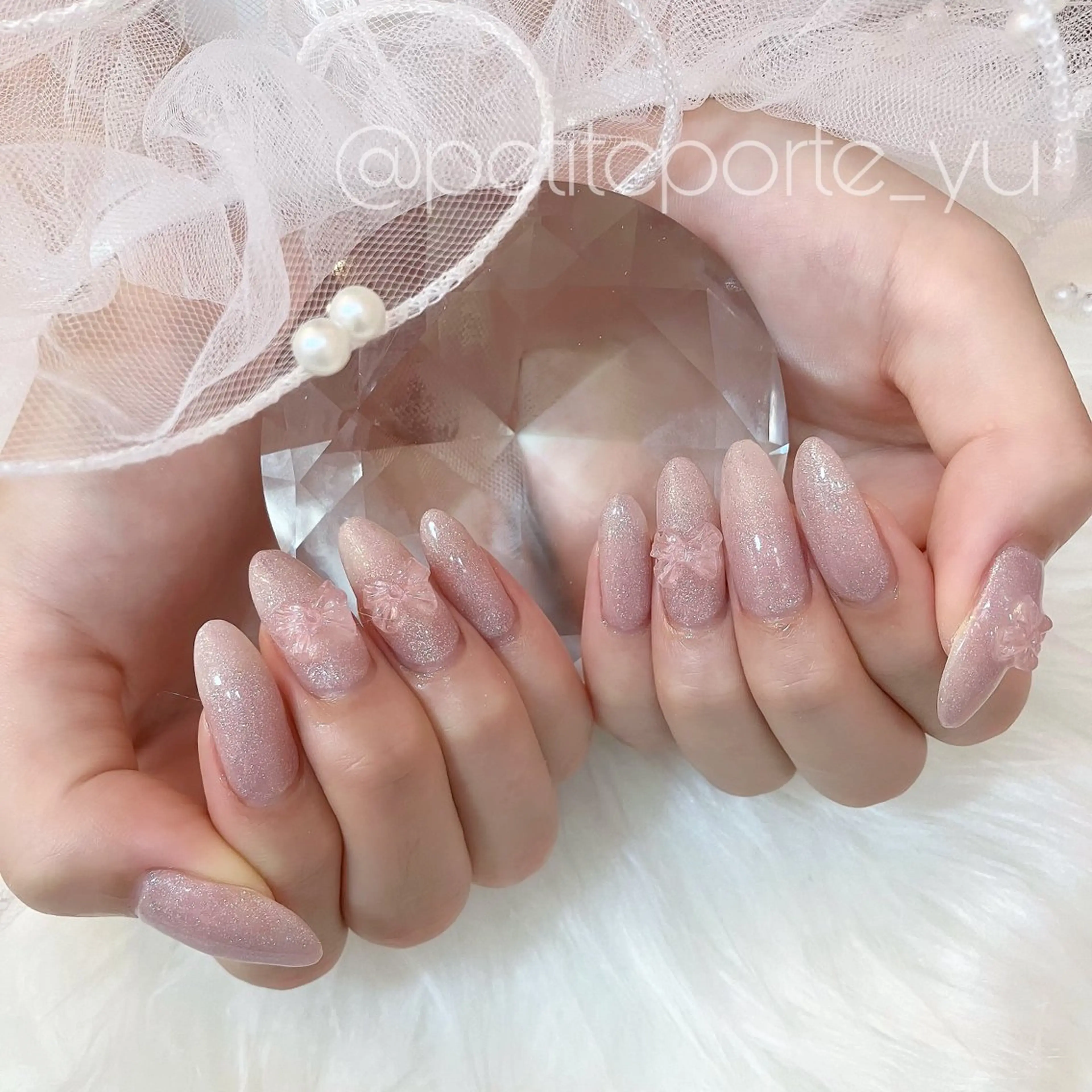 ネイル クリアネイル ガーリー ラメ(グリッター) ワンカラーネイル ピンク ハンドネイル nailsalon petite porte所属・petite porteのネイルデザイン
