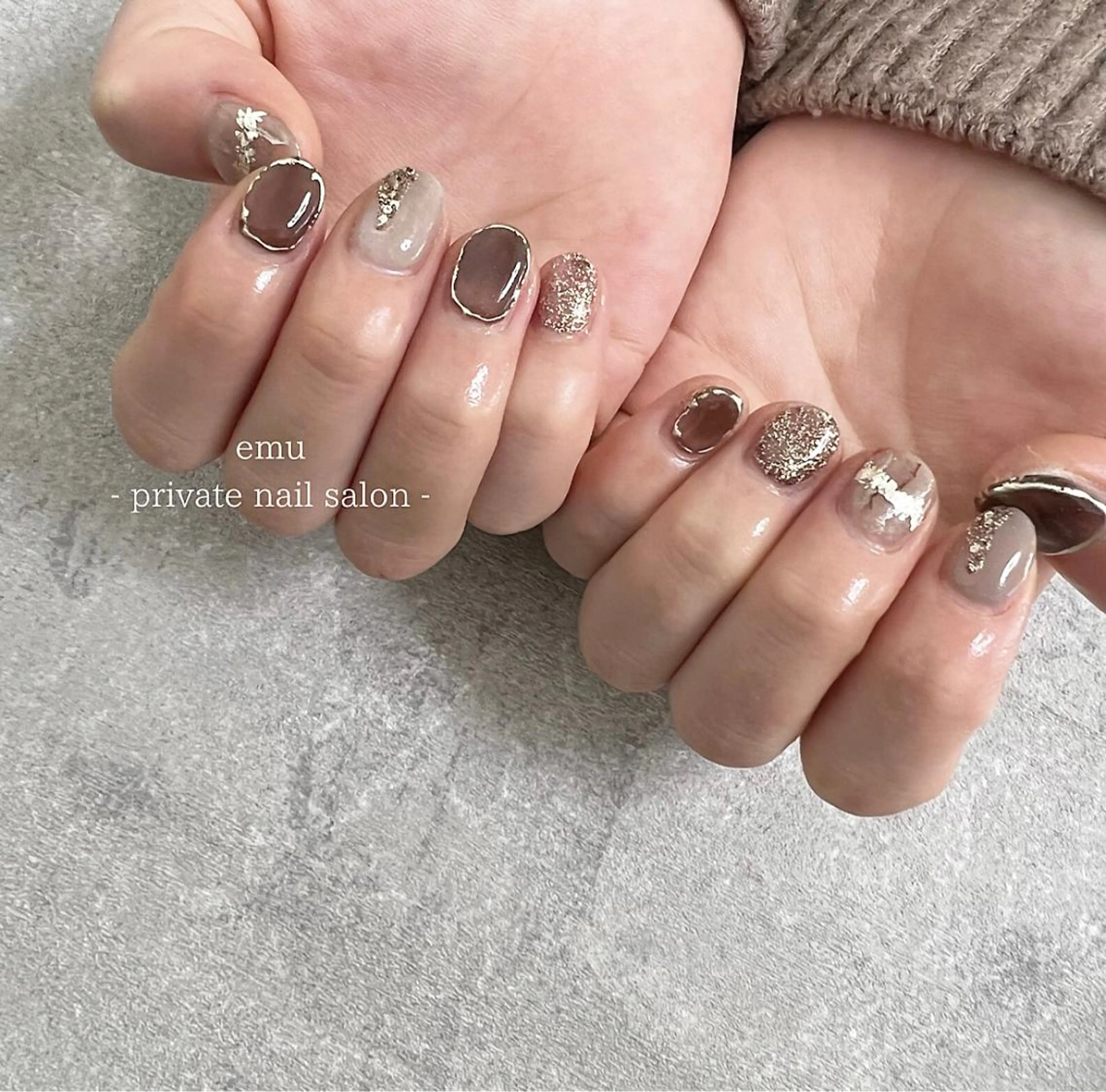 ネイル ブラウン ショートネイル emu nailのネイルデザイン