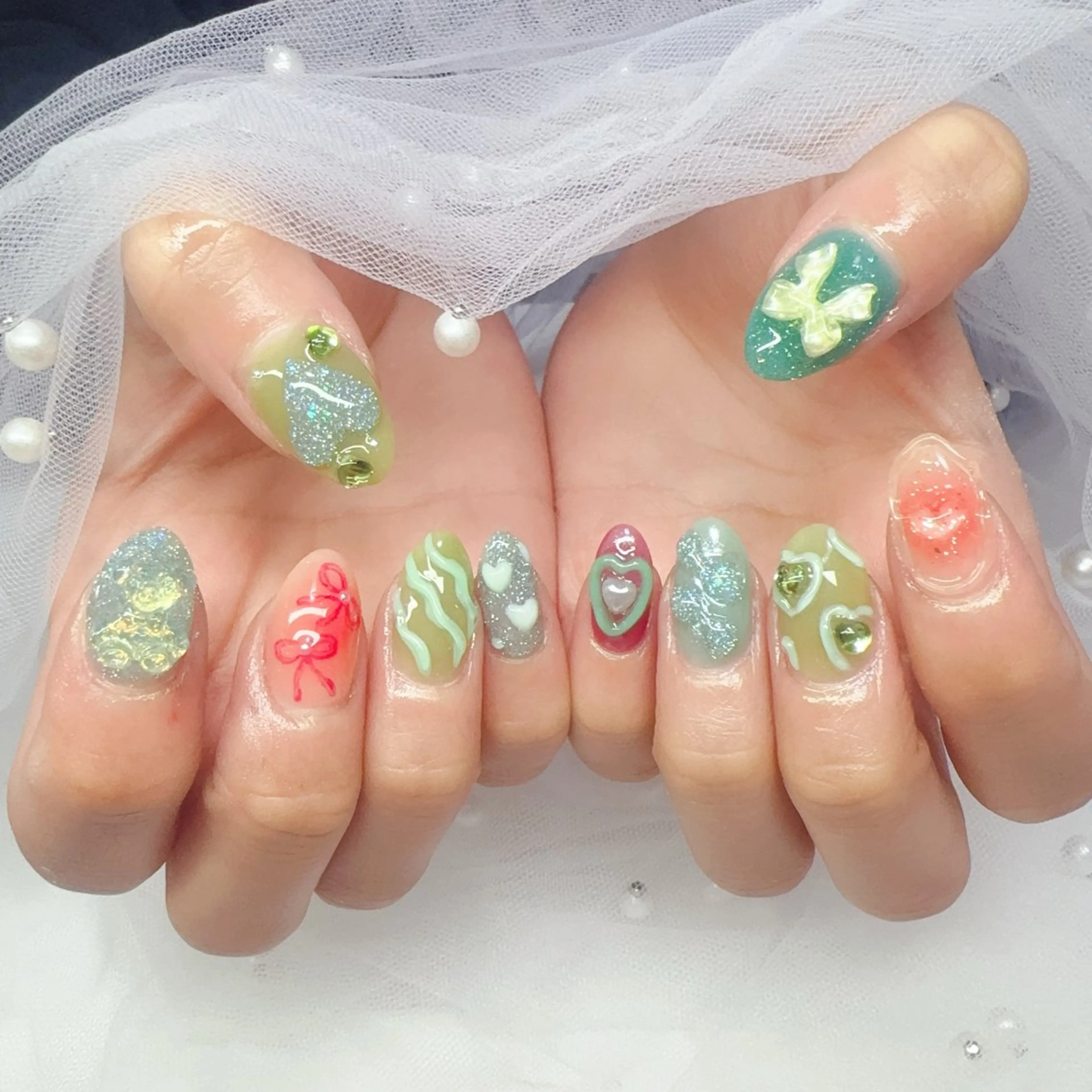 ネイル オーロラネイル チークネイル 桜ネイル 長さ出し ジェルネイル ハンドネイル YUYI.nail salonのネイルデザイン