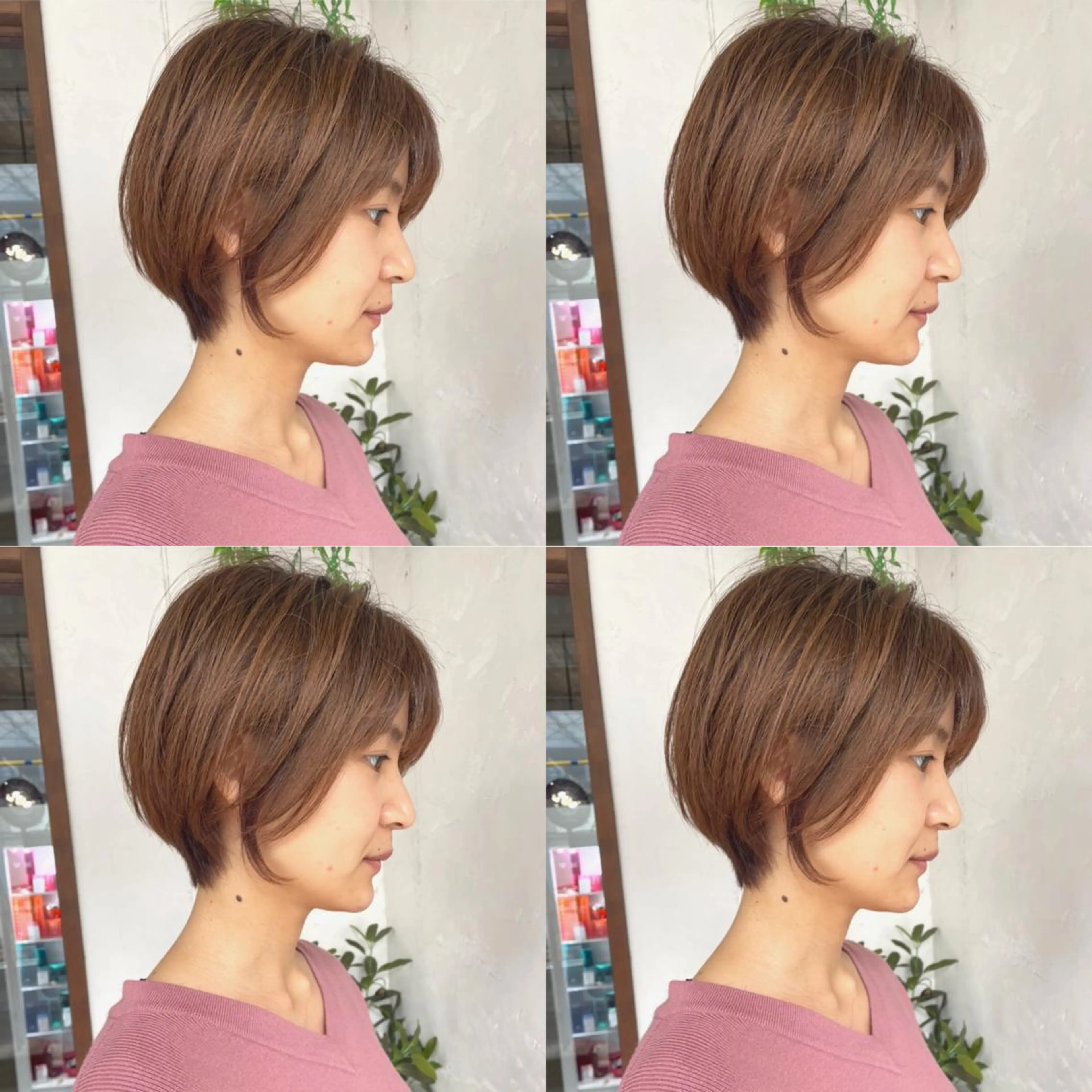 ショート カラー ショートボブ ハンサムショート 丸みショート デザインカラー ハイライトカラー カット ヘアカラー 京都大人女性ショート 徒歩1分/秋山のヘアスタイル