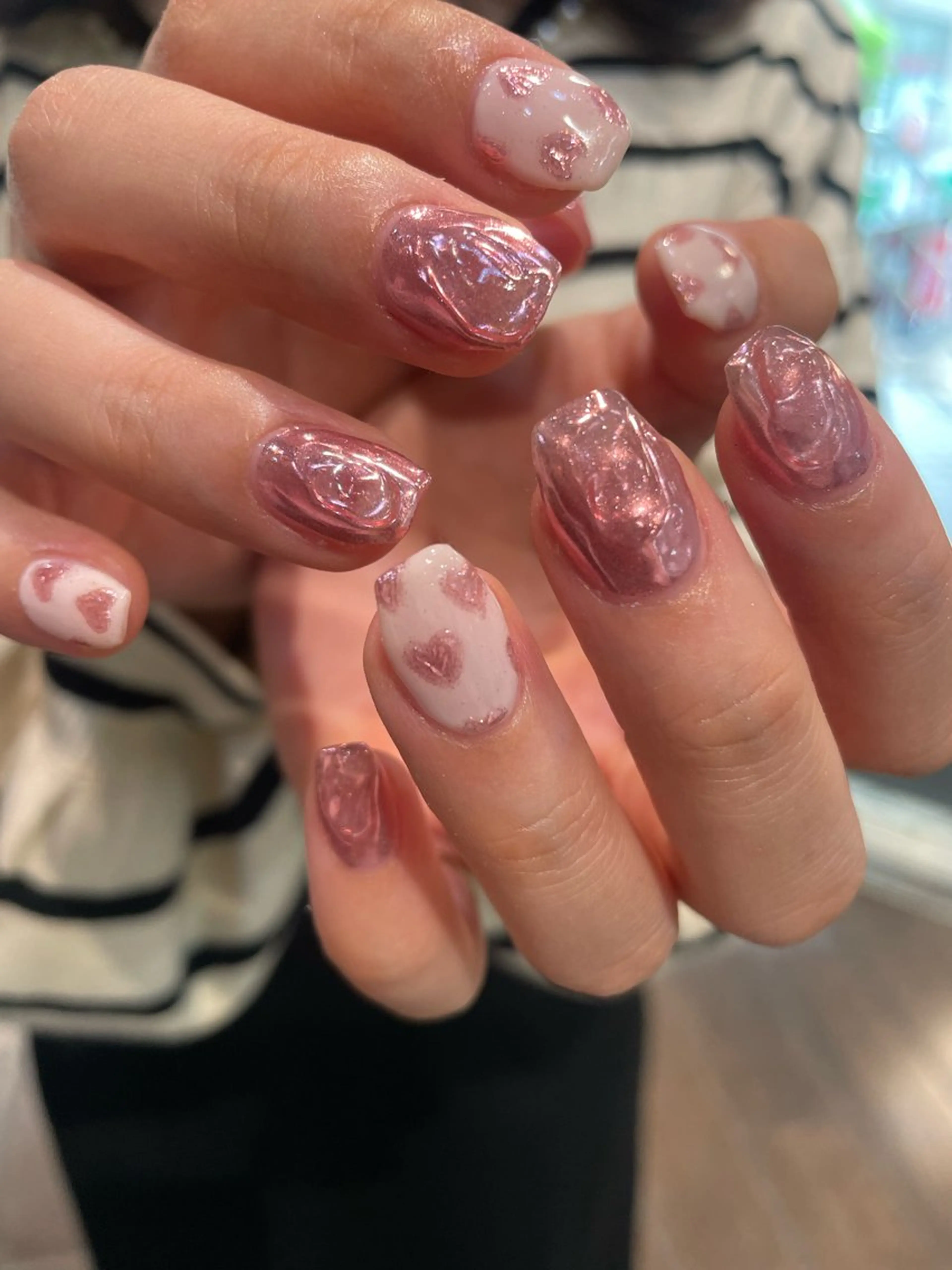 ネイル アートネイル ジェルネイル ハート ミラーネイル ニュアンスネイル ニュアンスネイル/ ボブ/まちゃこのヘアスタイル