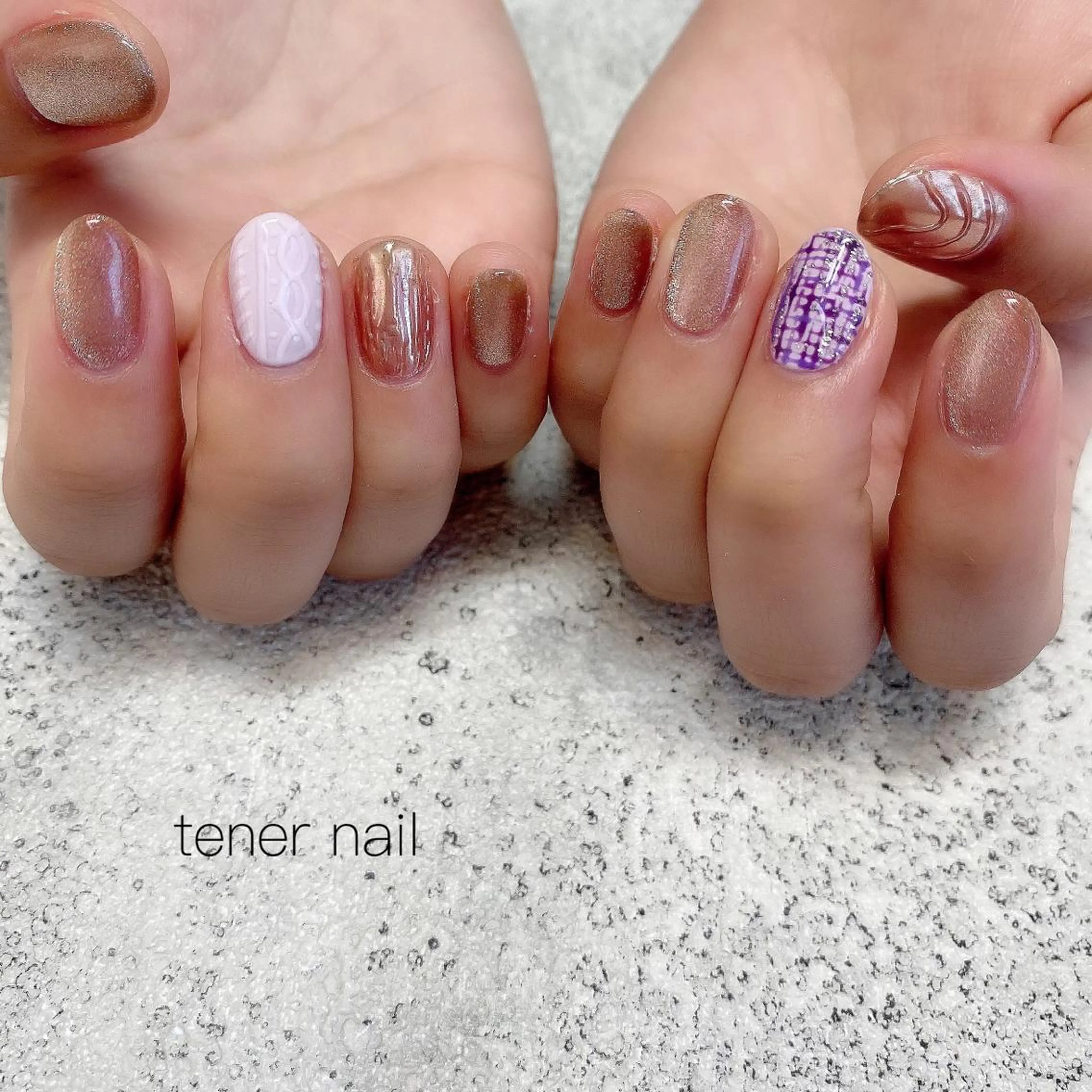 ネイル ミラーネイル ツイードネイル tener  nail  テネルネイル所属・テネルネイル tener nailのネイルデザイン