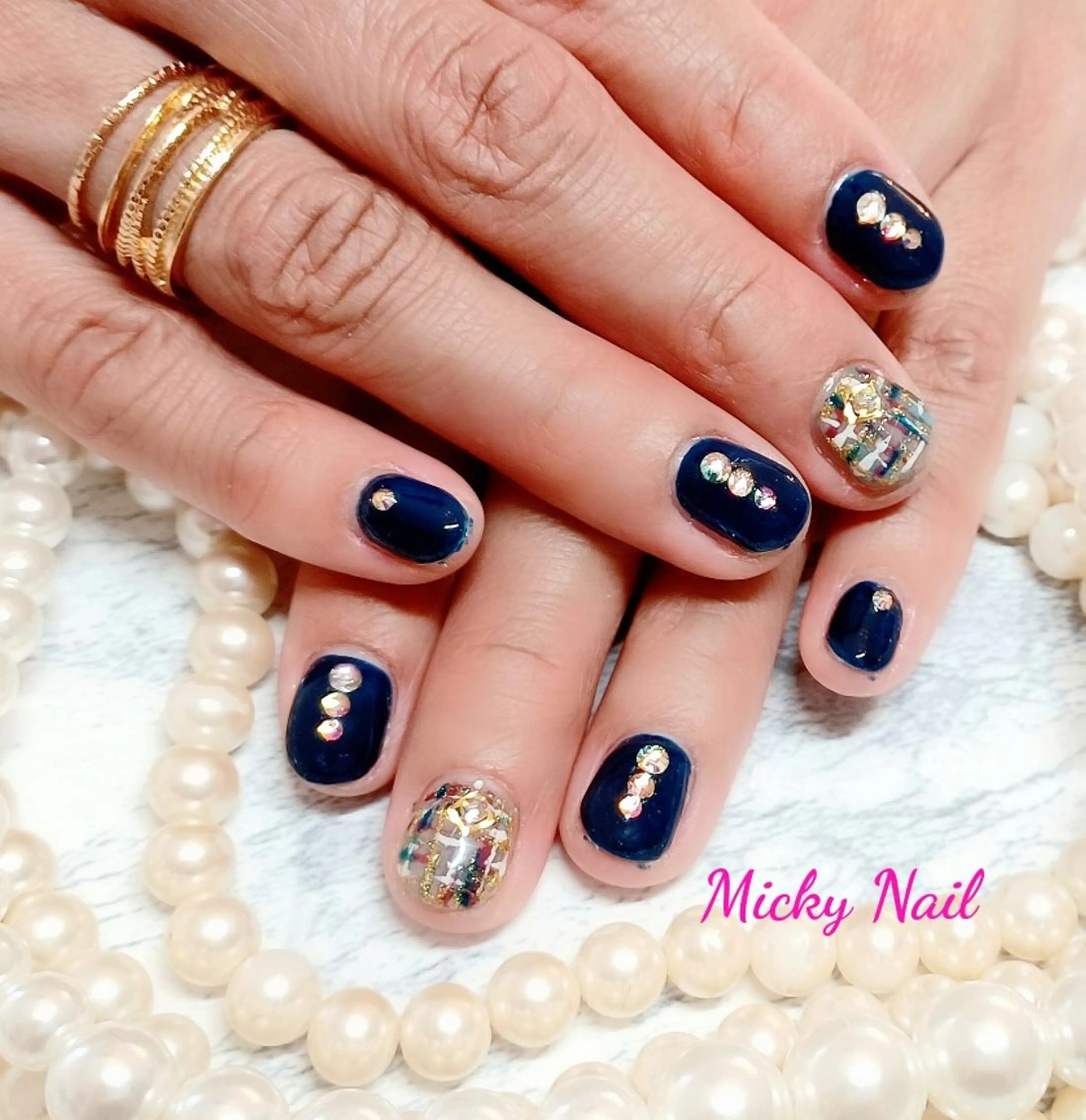 ネイル ネイビー ツイードネイル Micky nail chikushinoのネイルデザイン